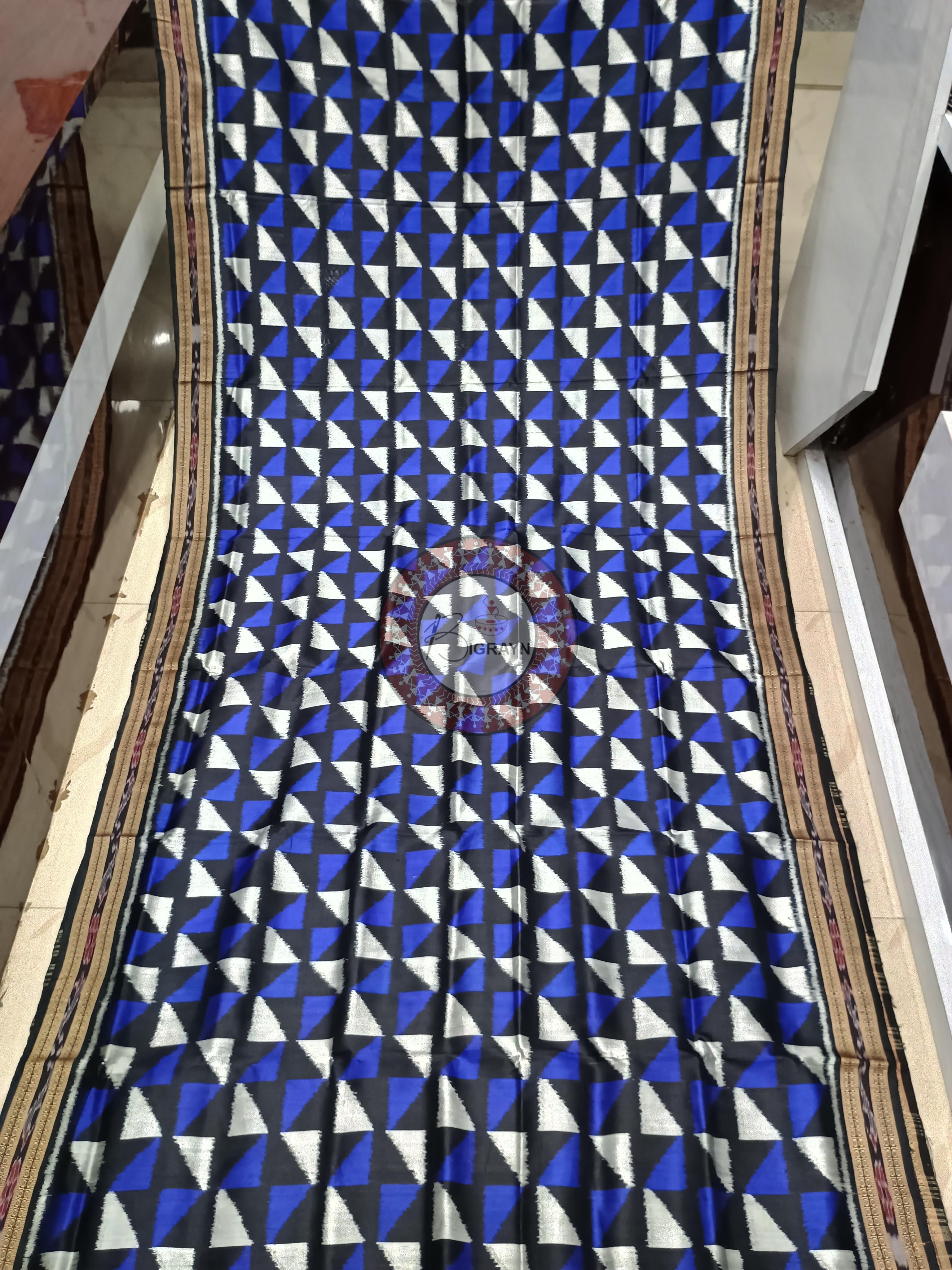 Blue Black Flag Design Khandua Silk Saree