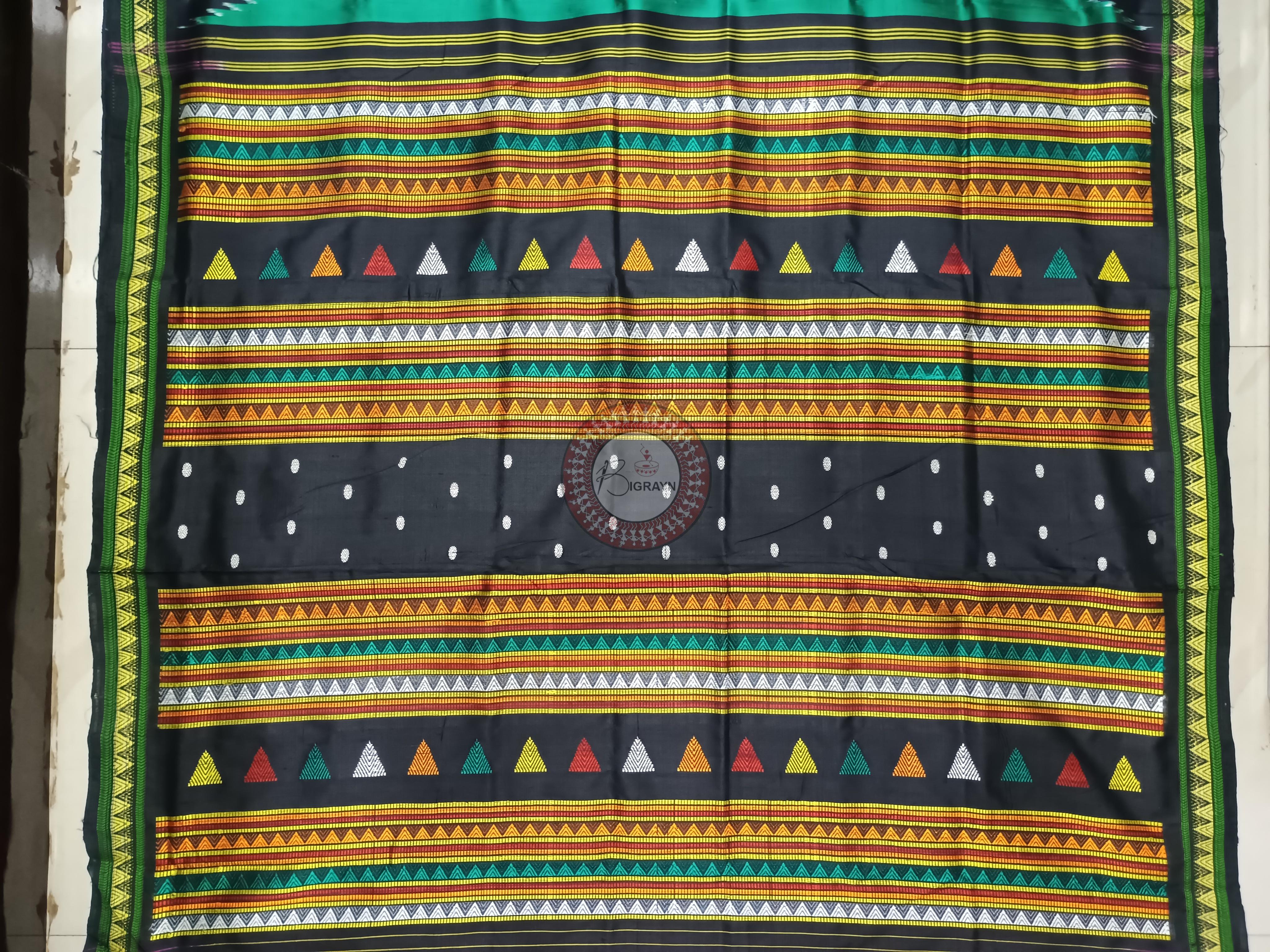Green Black Dongria Border Khandua Silk Saree