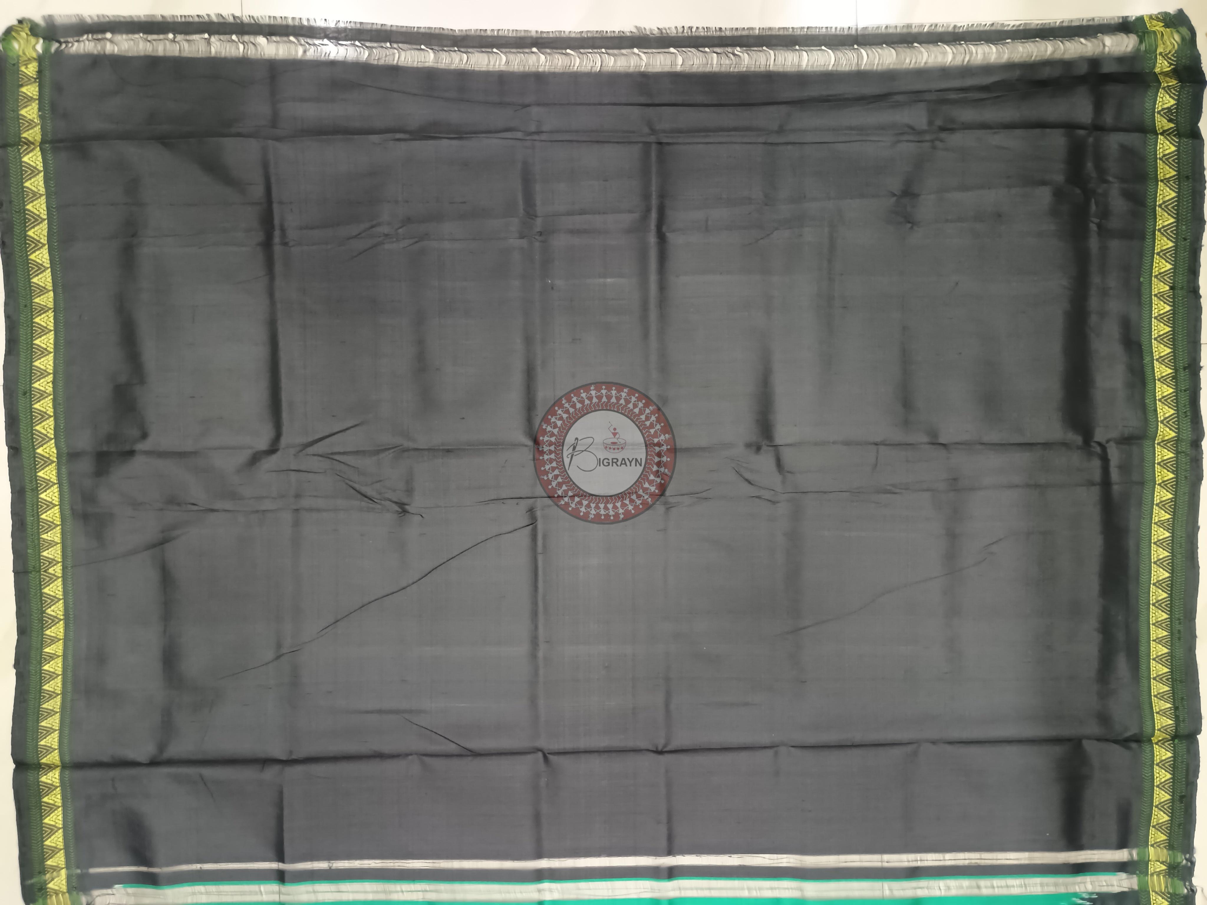 Green Black Dongria Border Khandua Silk Saree