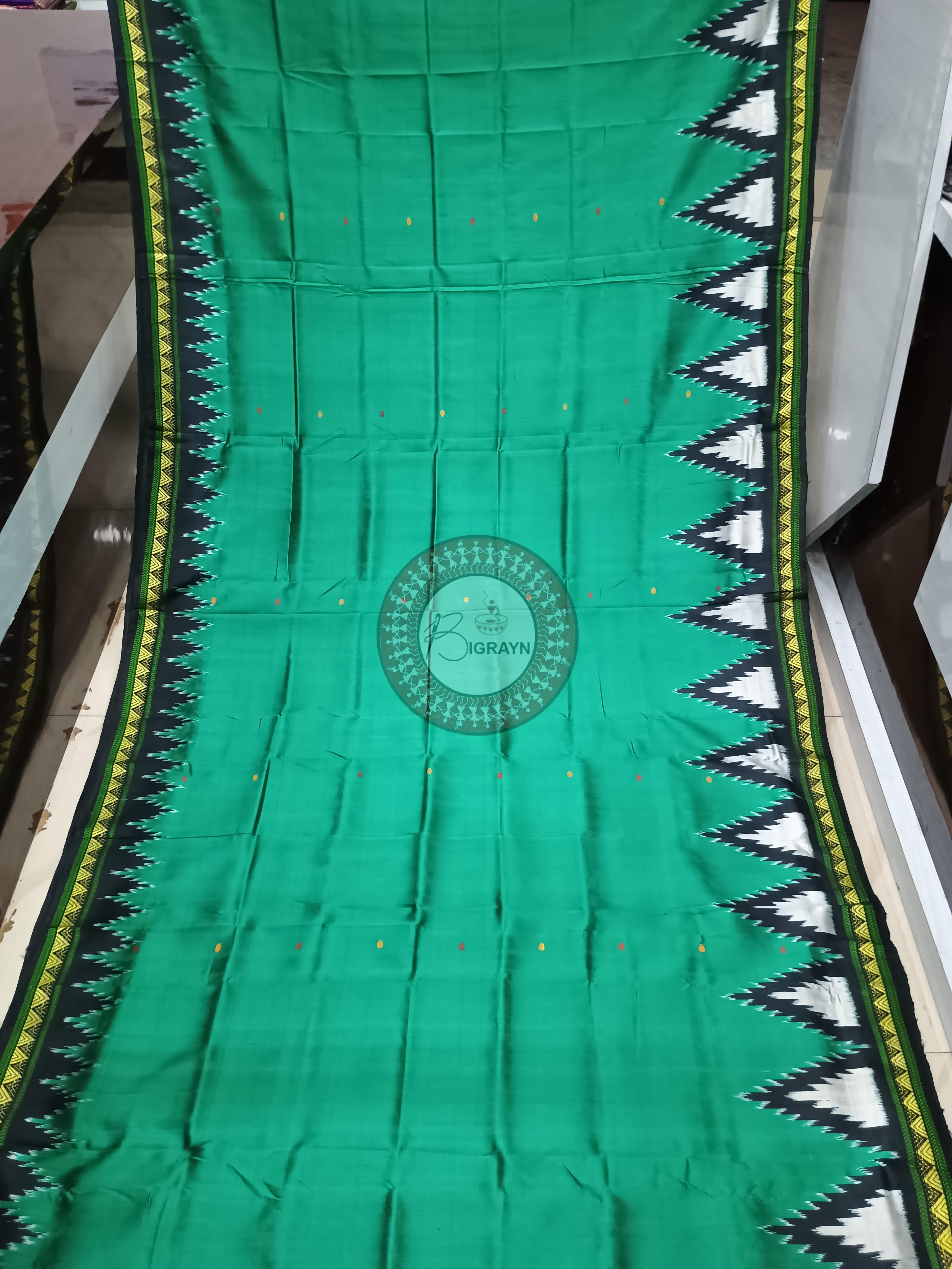 Green Black Dongria Border Khandua Silk Saree