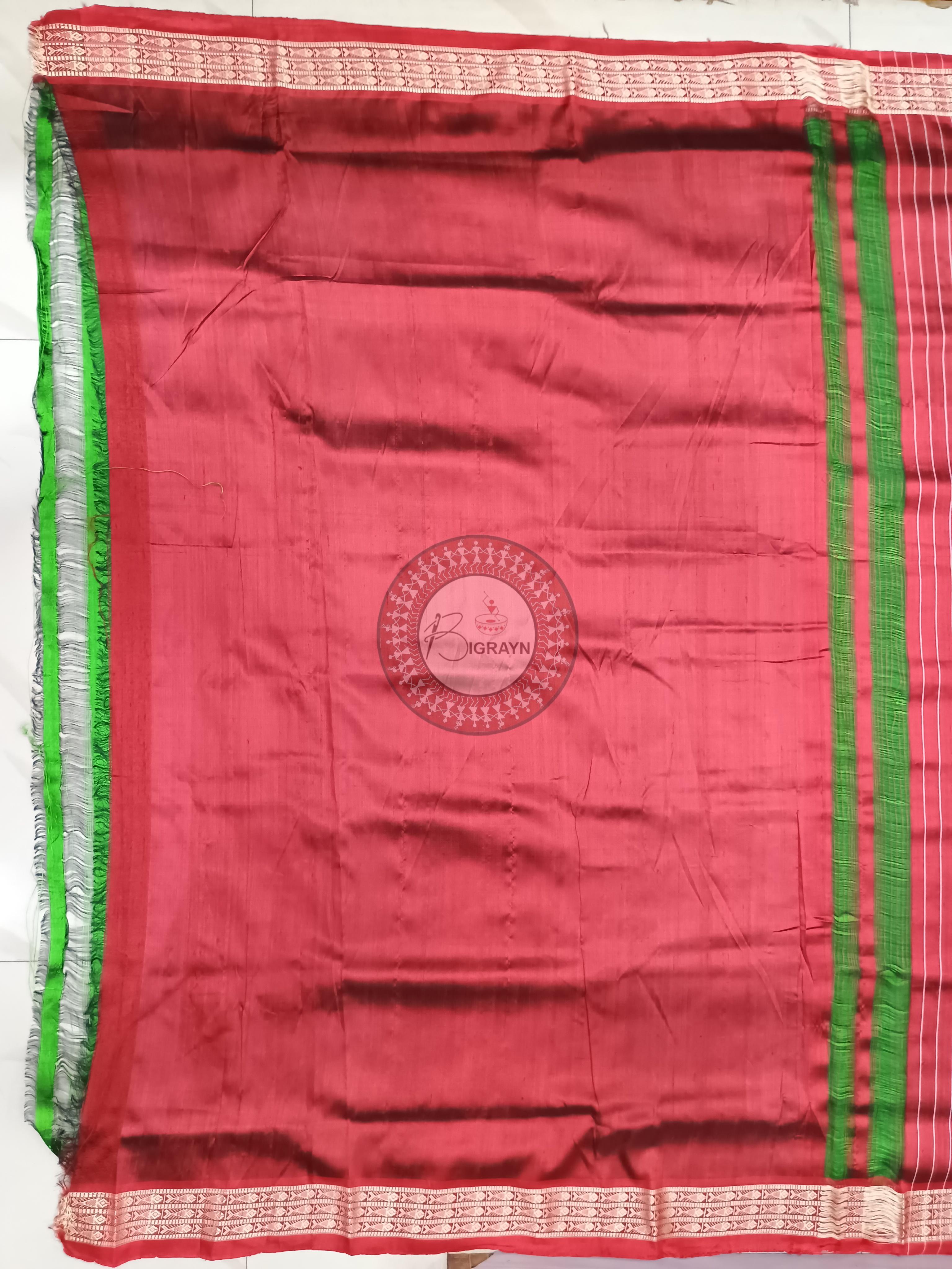 Green Red Jalla Border Khandua Silk Saree