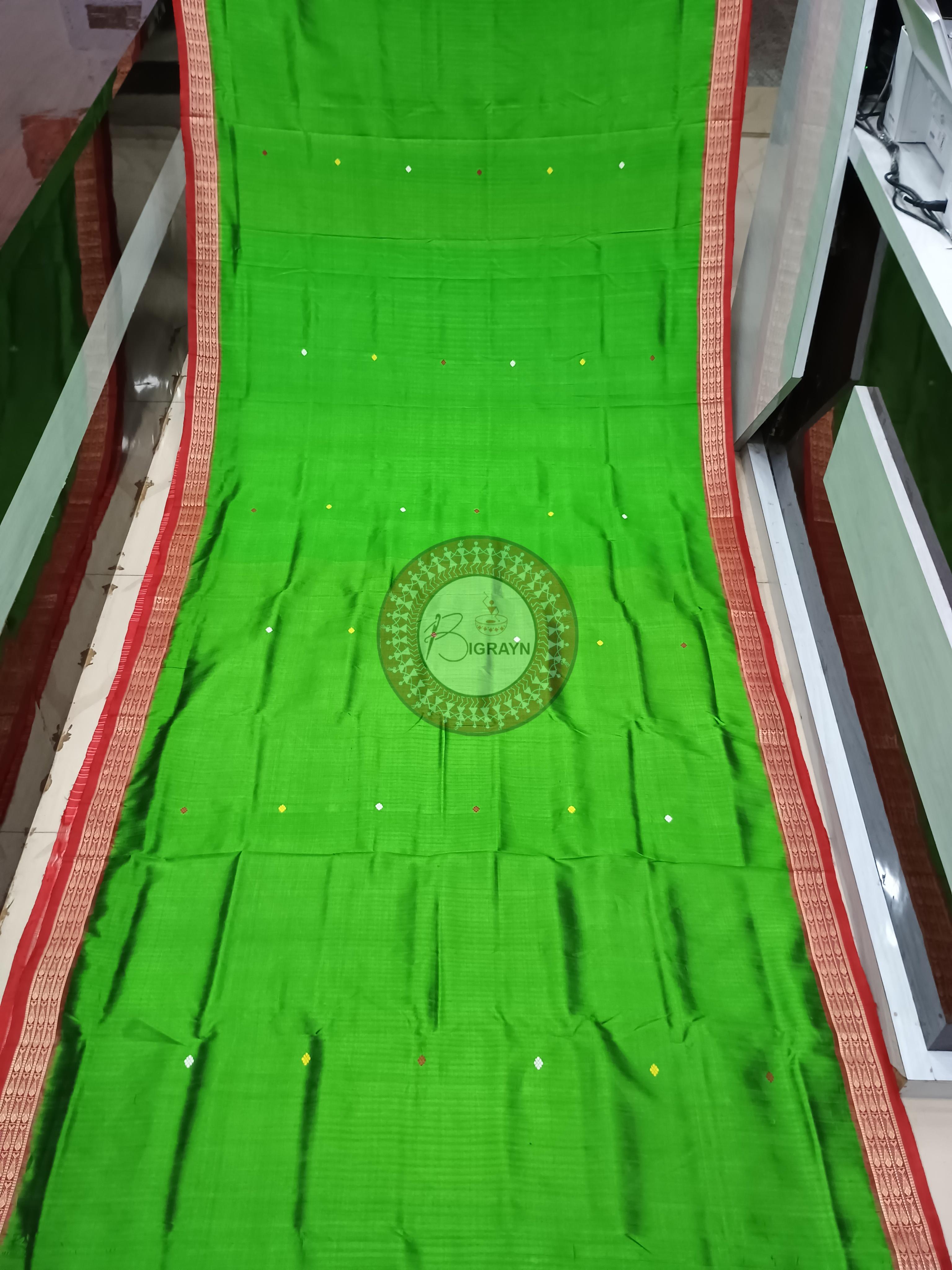 Green Red Jalla Border Khandua Silk Saree