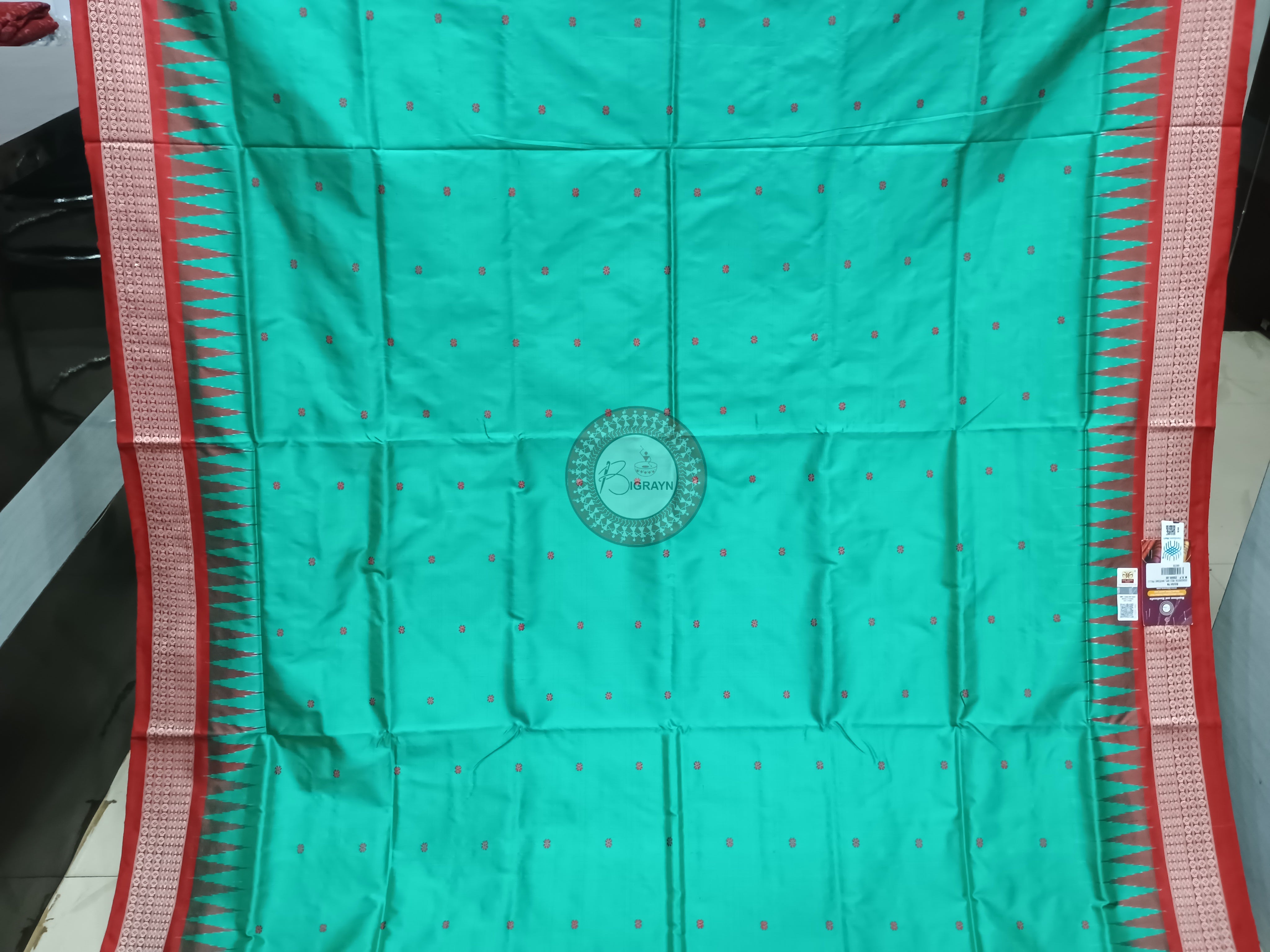 Sea Green Red Nartaki Pallu Exclusive Sambalpuri Silk Saree