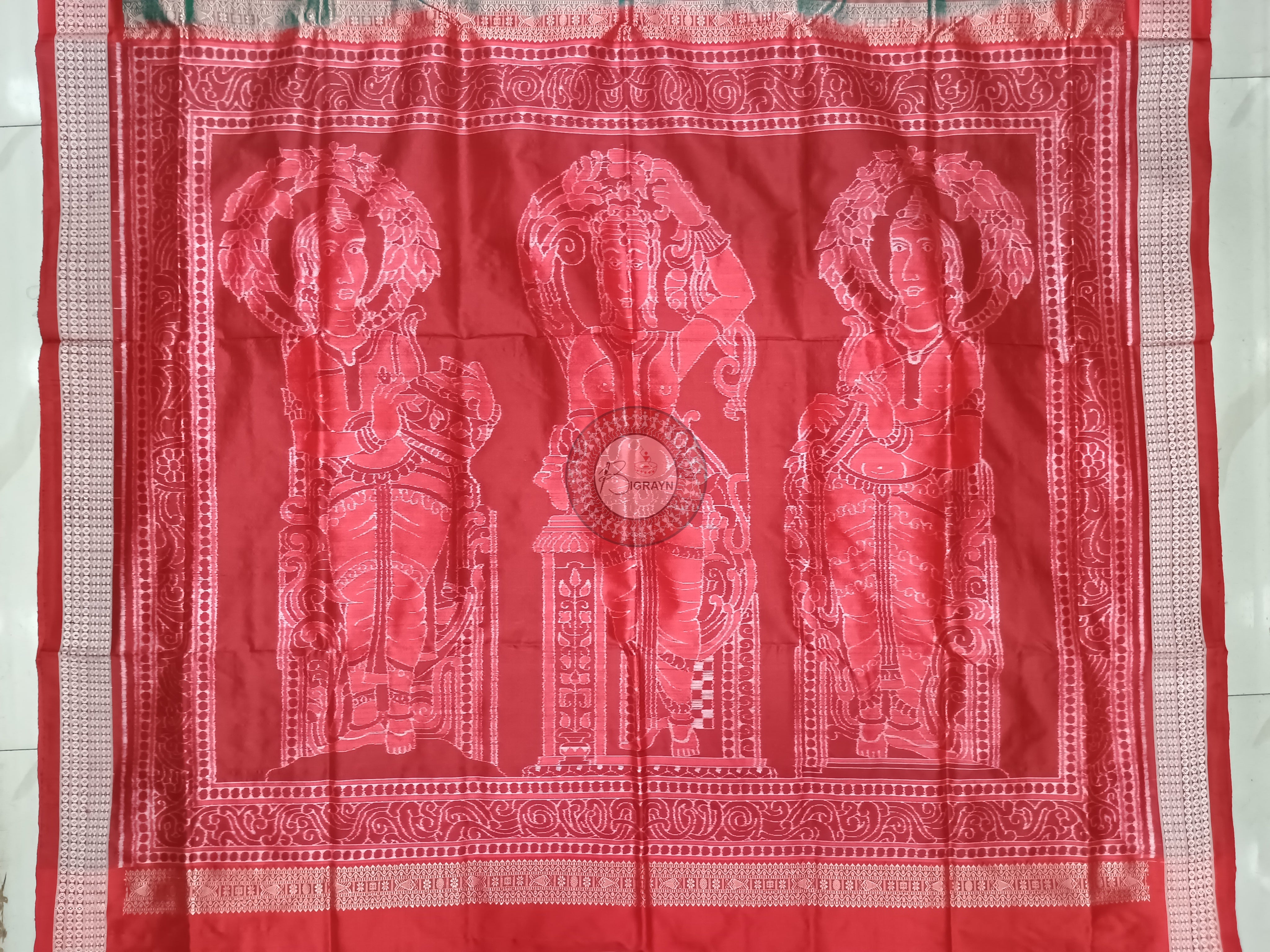 Sea Green Red Nartaki Pallu Exclusive Sambalpuri Silk Saree