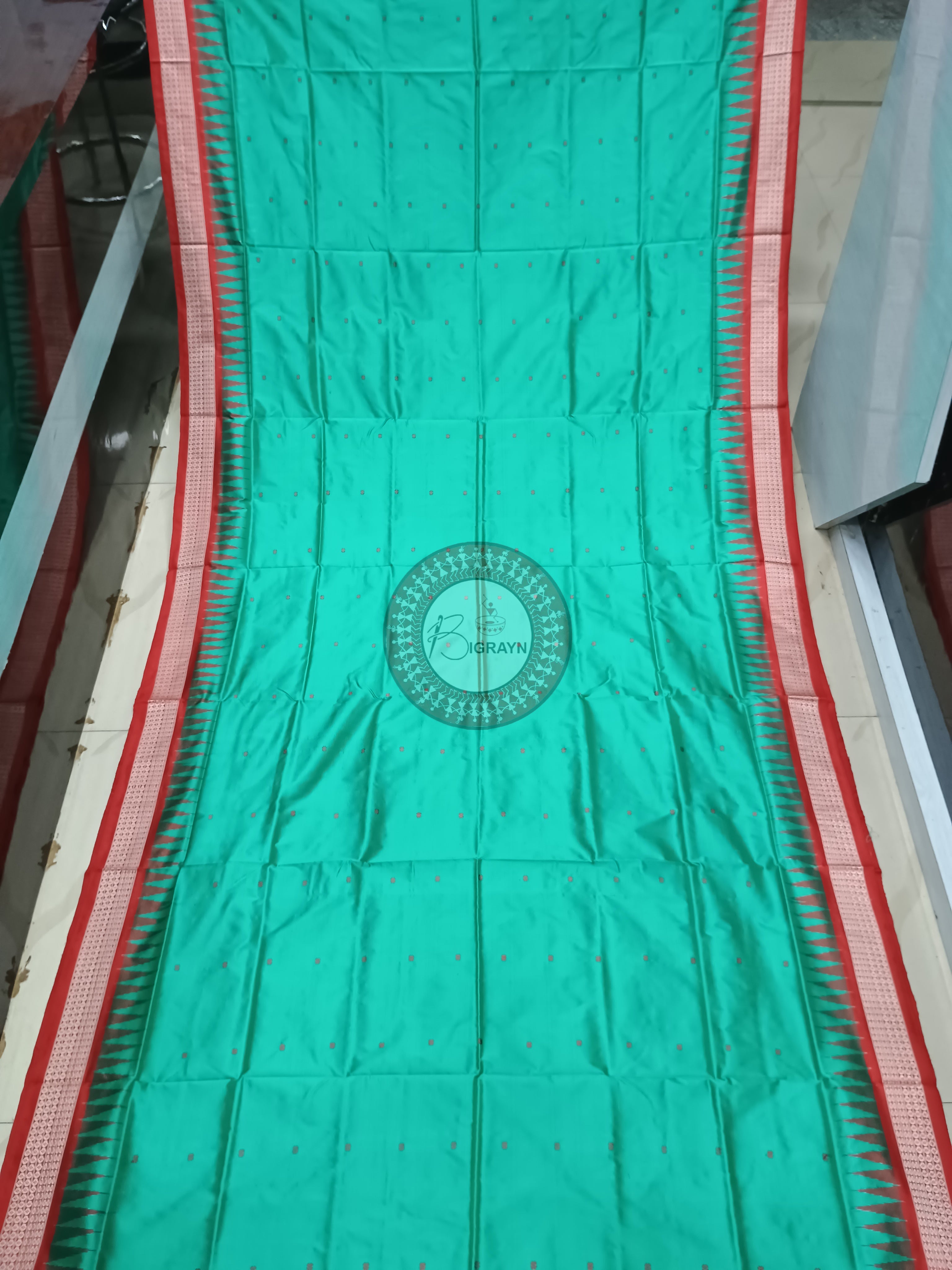 Sea Green Red Nartaki Pallu Exclusive Sambalpuri Silk Saree
