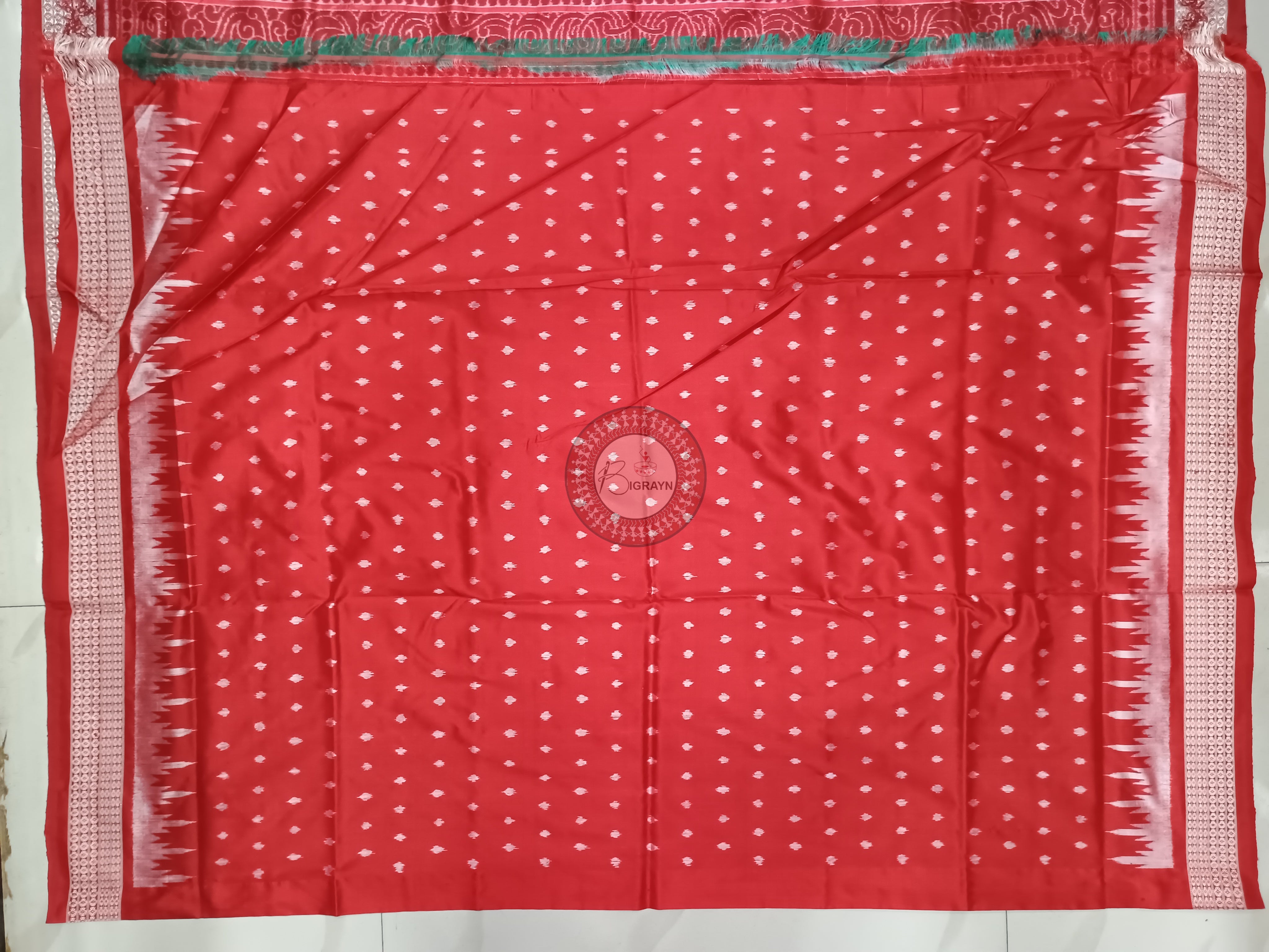 Sea Green Red Nartaki Pallu Exclusive Sambalpuri Silk Saree