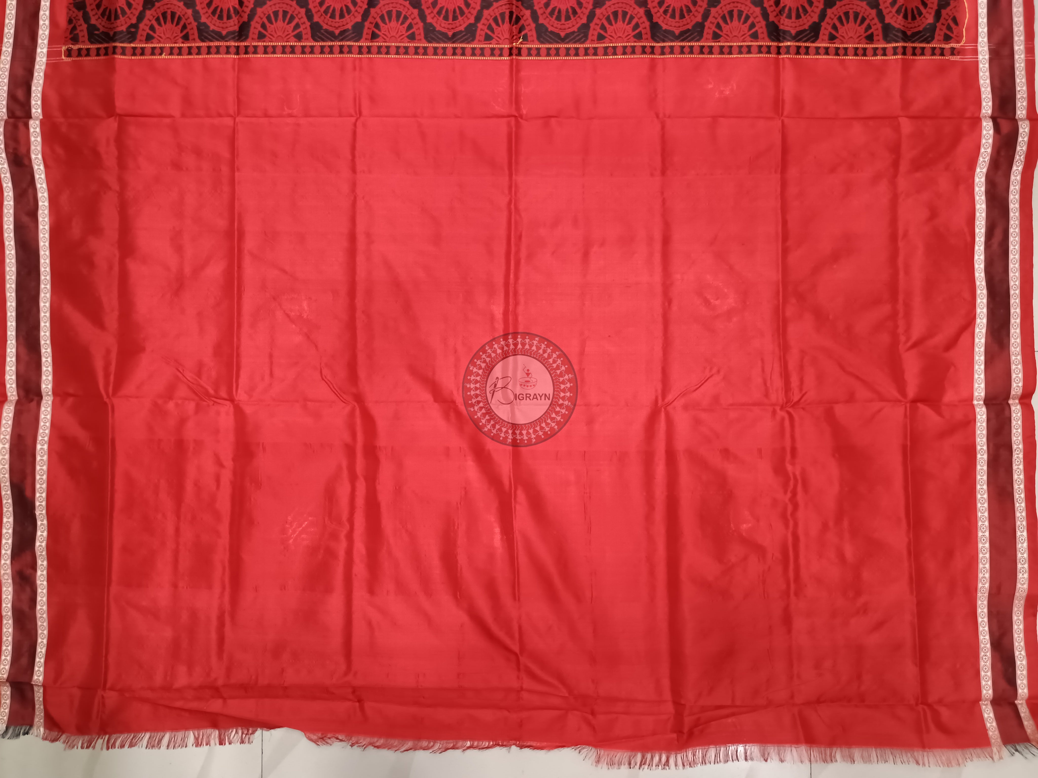 Black Red Natraj Exclusive Bomkai Silk Saree