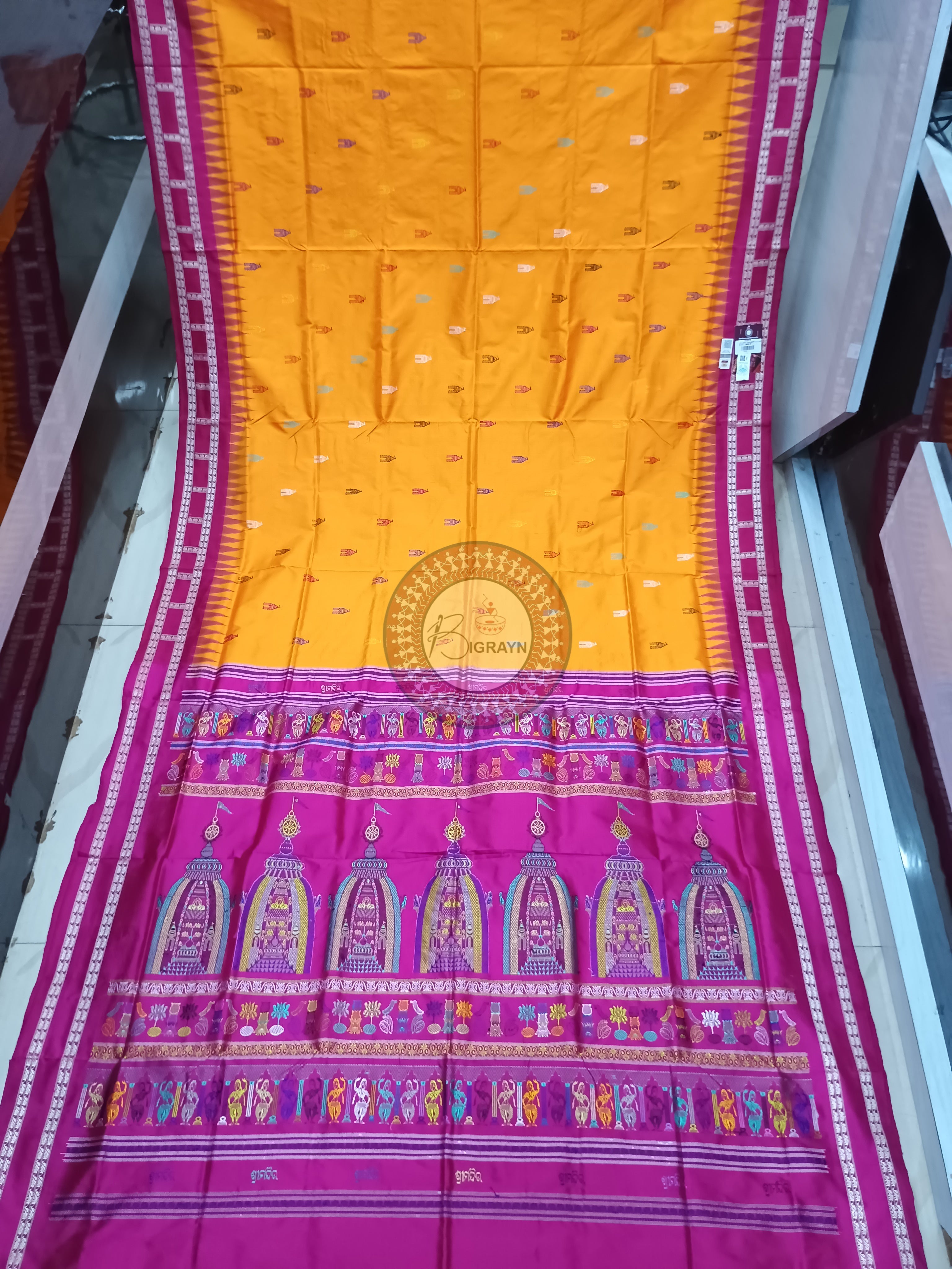 Orange Magenta Sri Mandir Sambalpuri Silk Saree