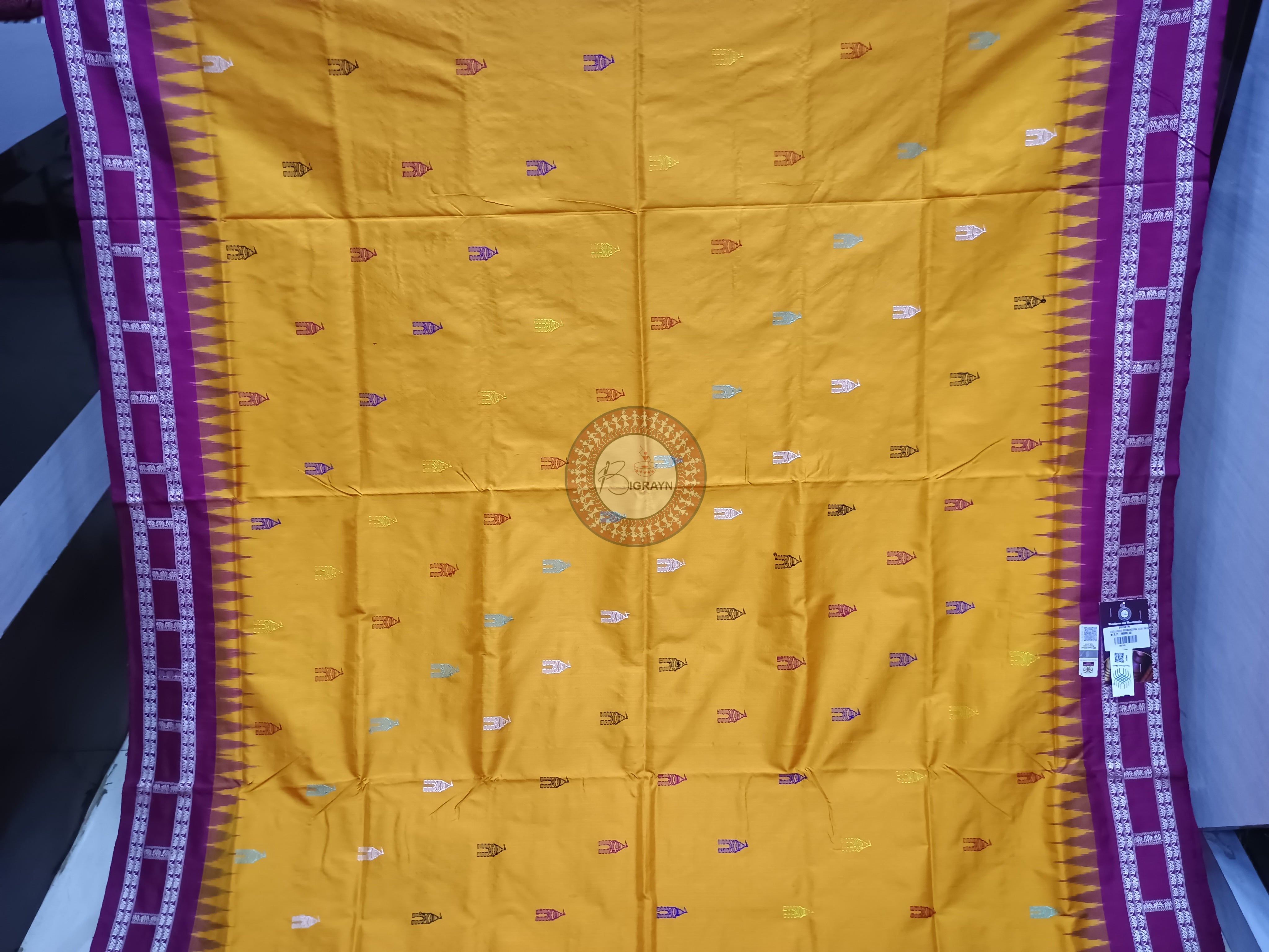 Orange Magenta Sri Mandir Sambalpuri Silk Saree