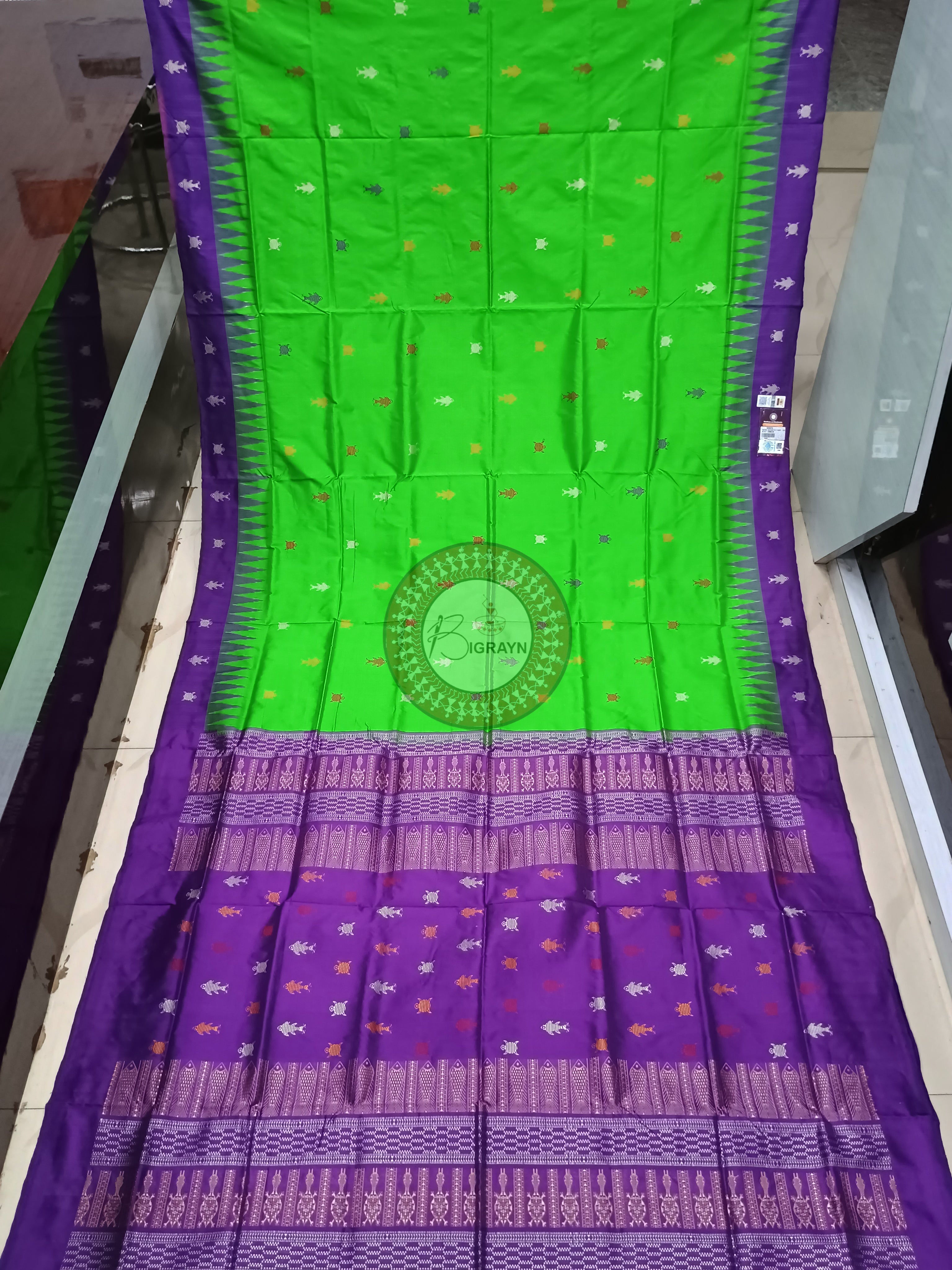 Green Purple Mastya Kachhap Bomkai Silk Saree