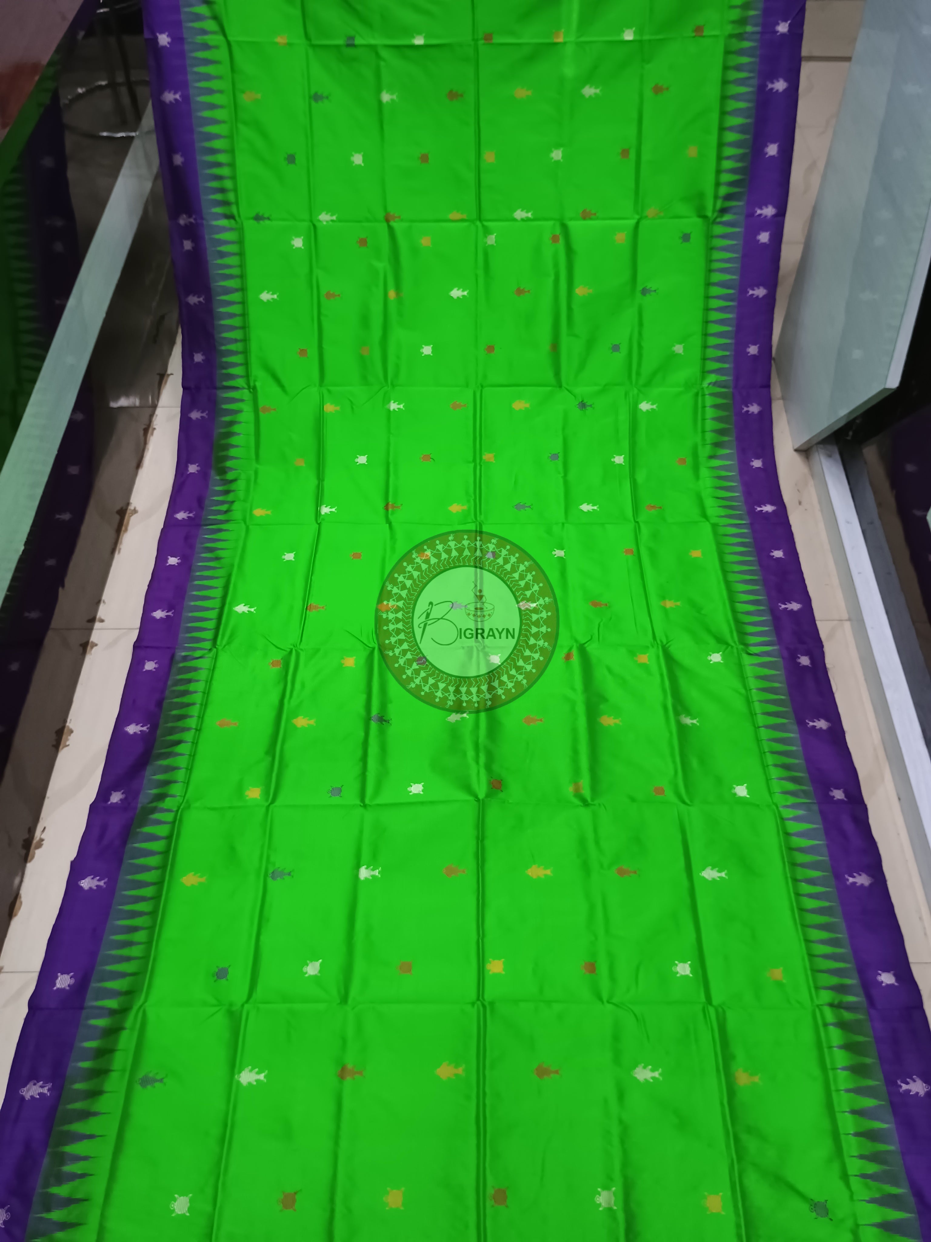 Green Purple Mastya Kachhap Bomkai Silk Saree