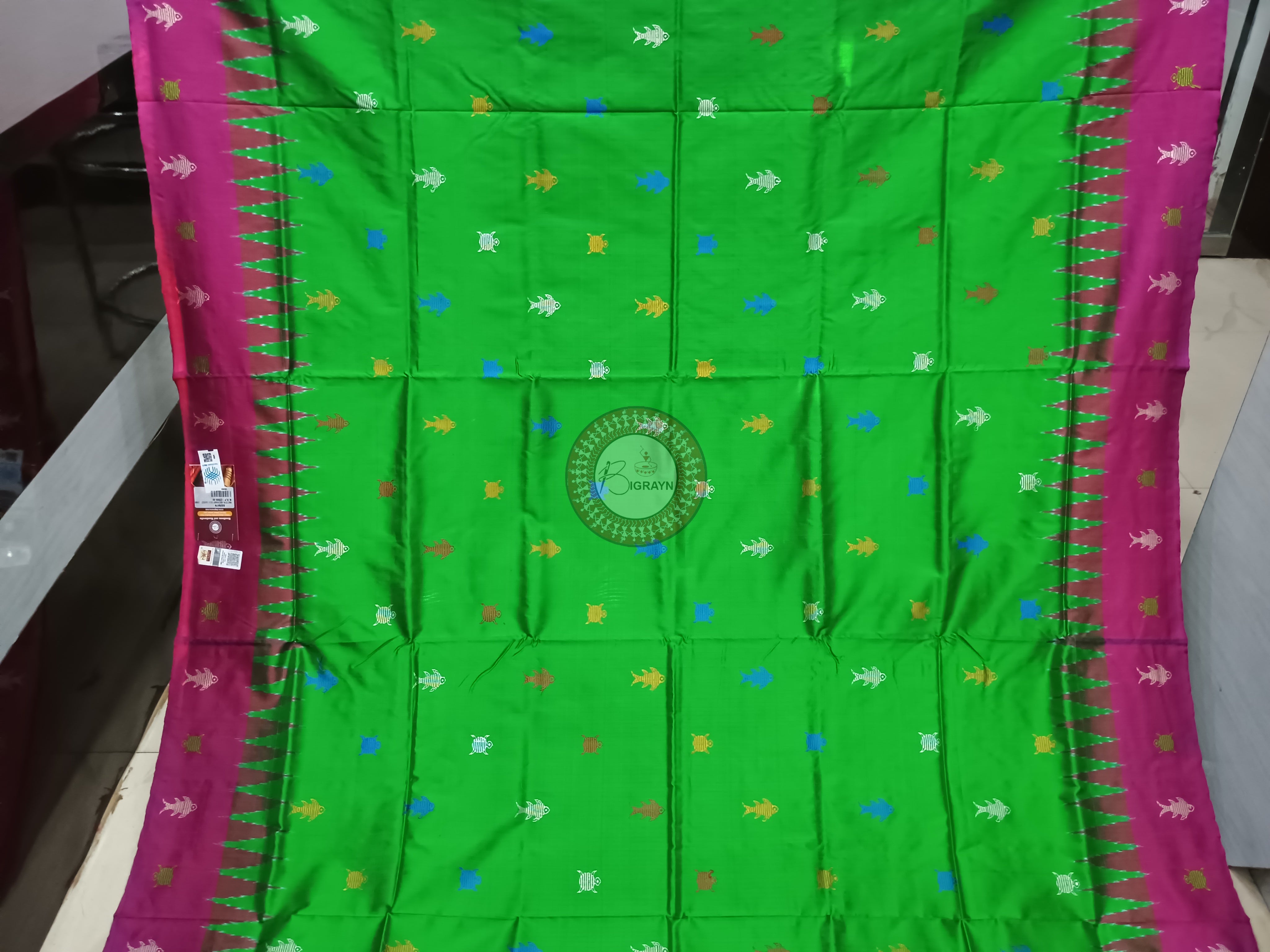 Green Magenta Mastya Kachhap Bomkai Silk Saree