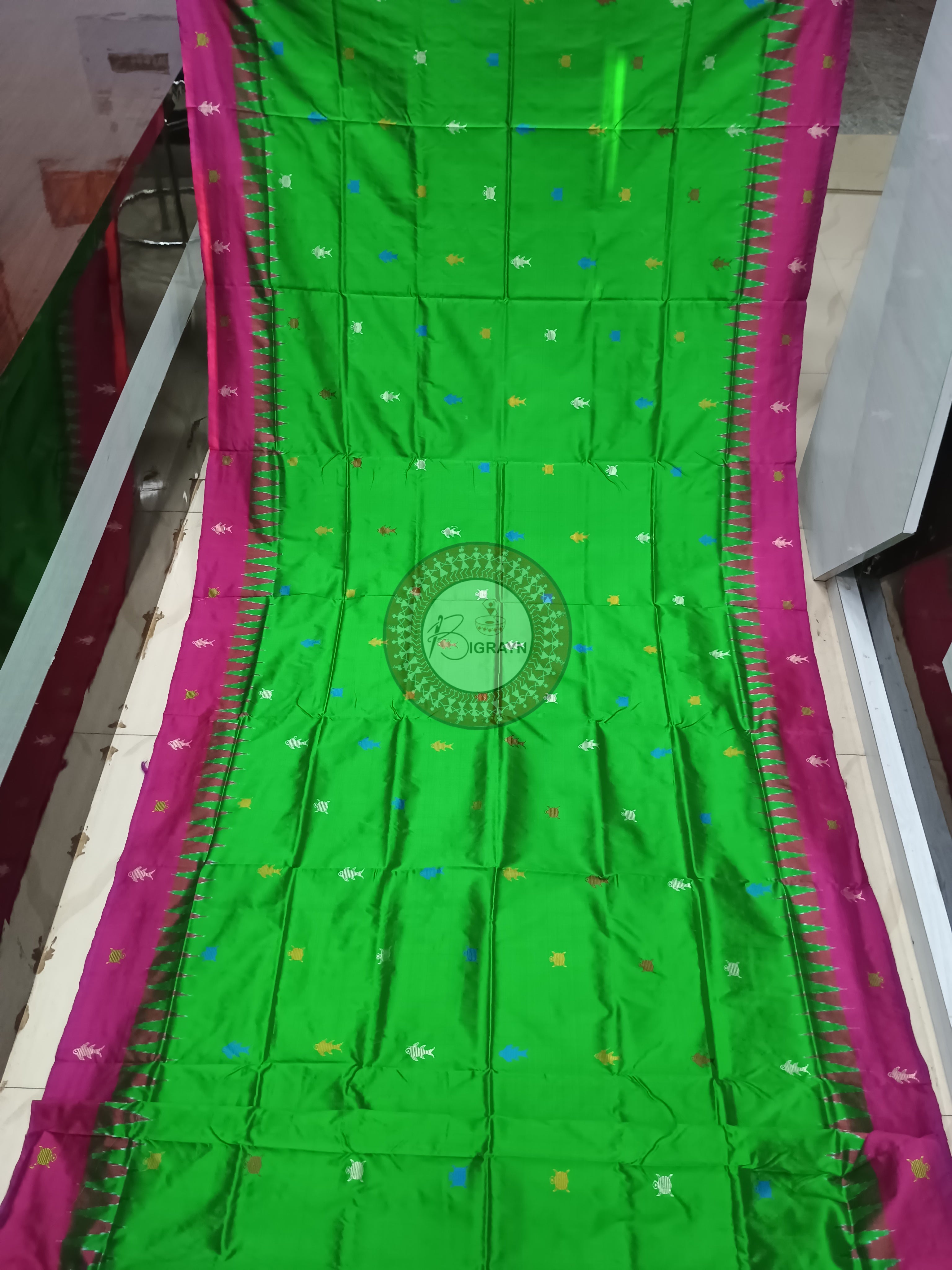 Green Magenta Mastya Kachhap Bomkai Silk Saree