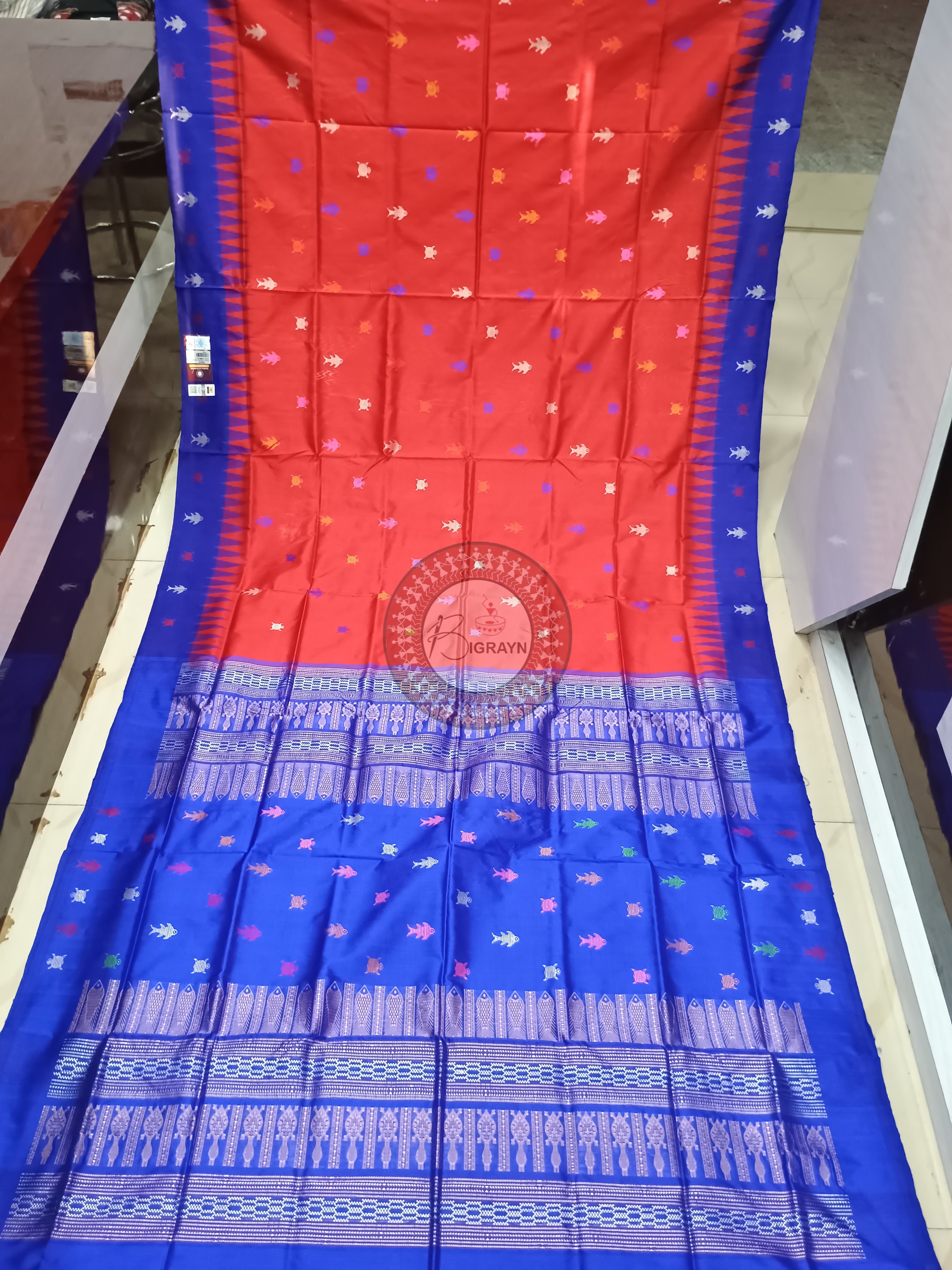 Red Blue Mastya Kachhap Bomkai Silk Saree