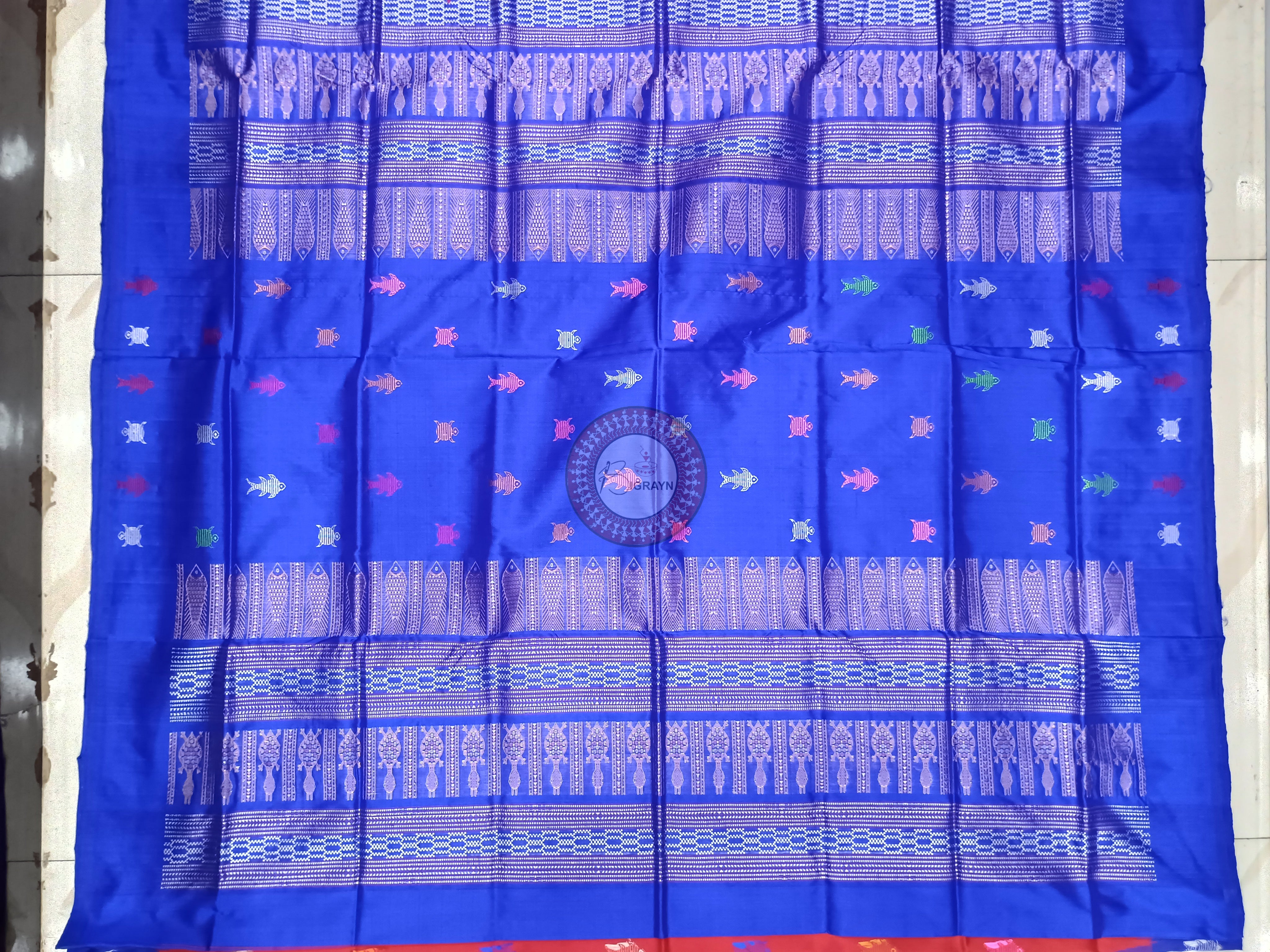 Red Blue Mastya Kachhap Bomkai Silk Saree