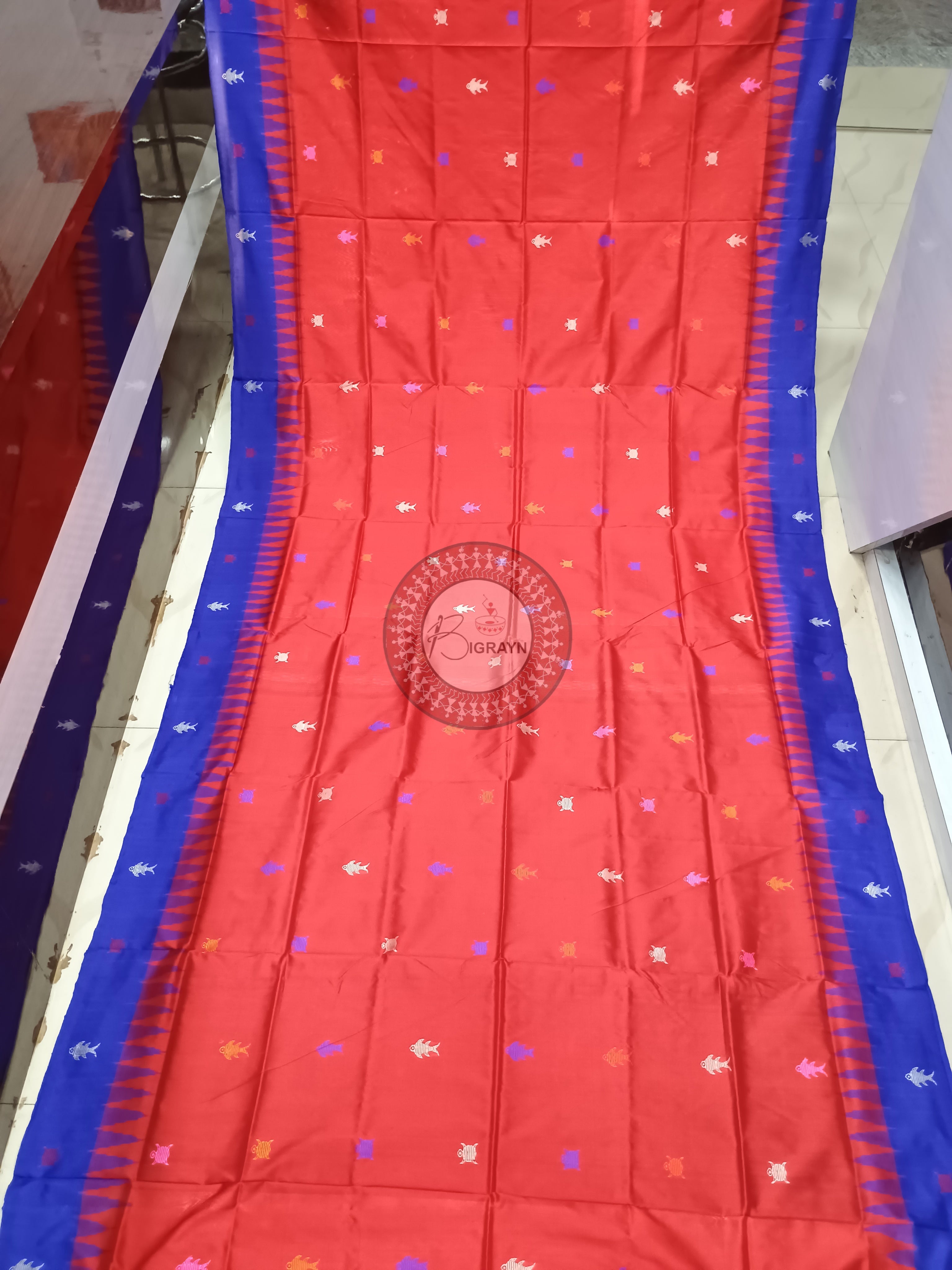 Red Blue Mastya Kachhap Bomkai Silk Saree