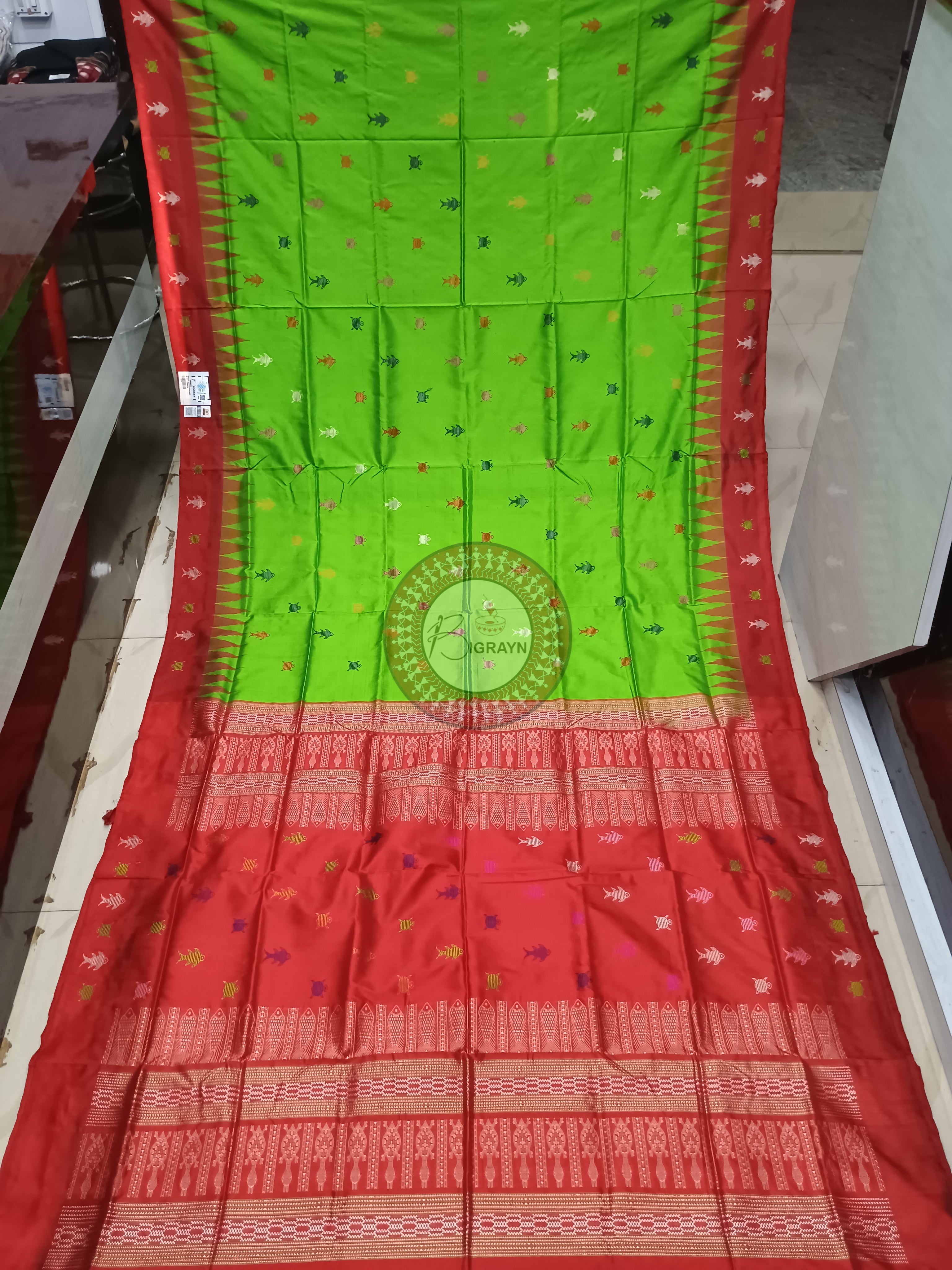 Green Red Mastya Kachhap Bomkai Silk Saree