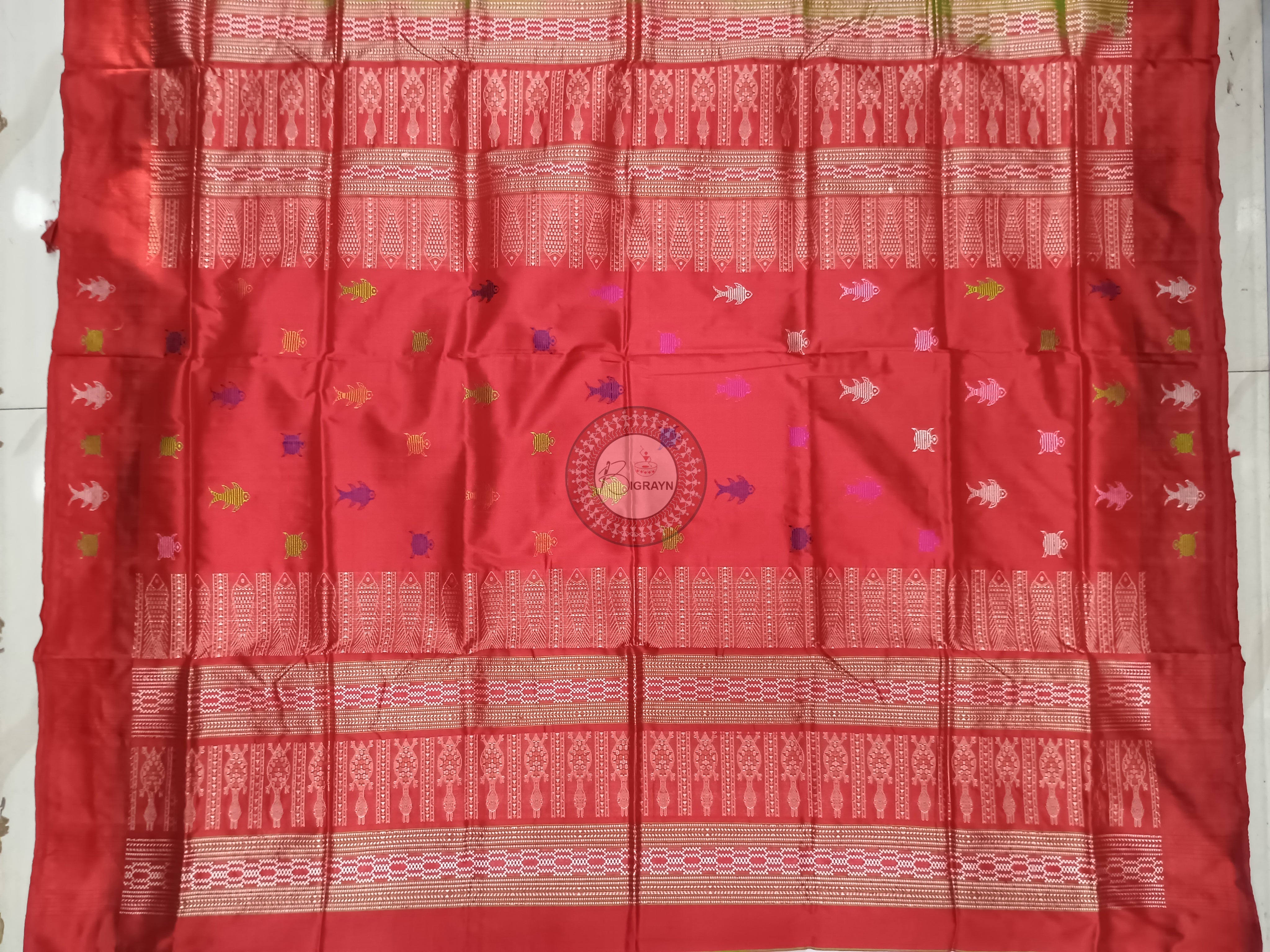 Green Red Mastya Kachhap Bomkai Silk Saree