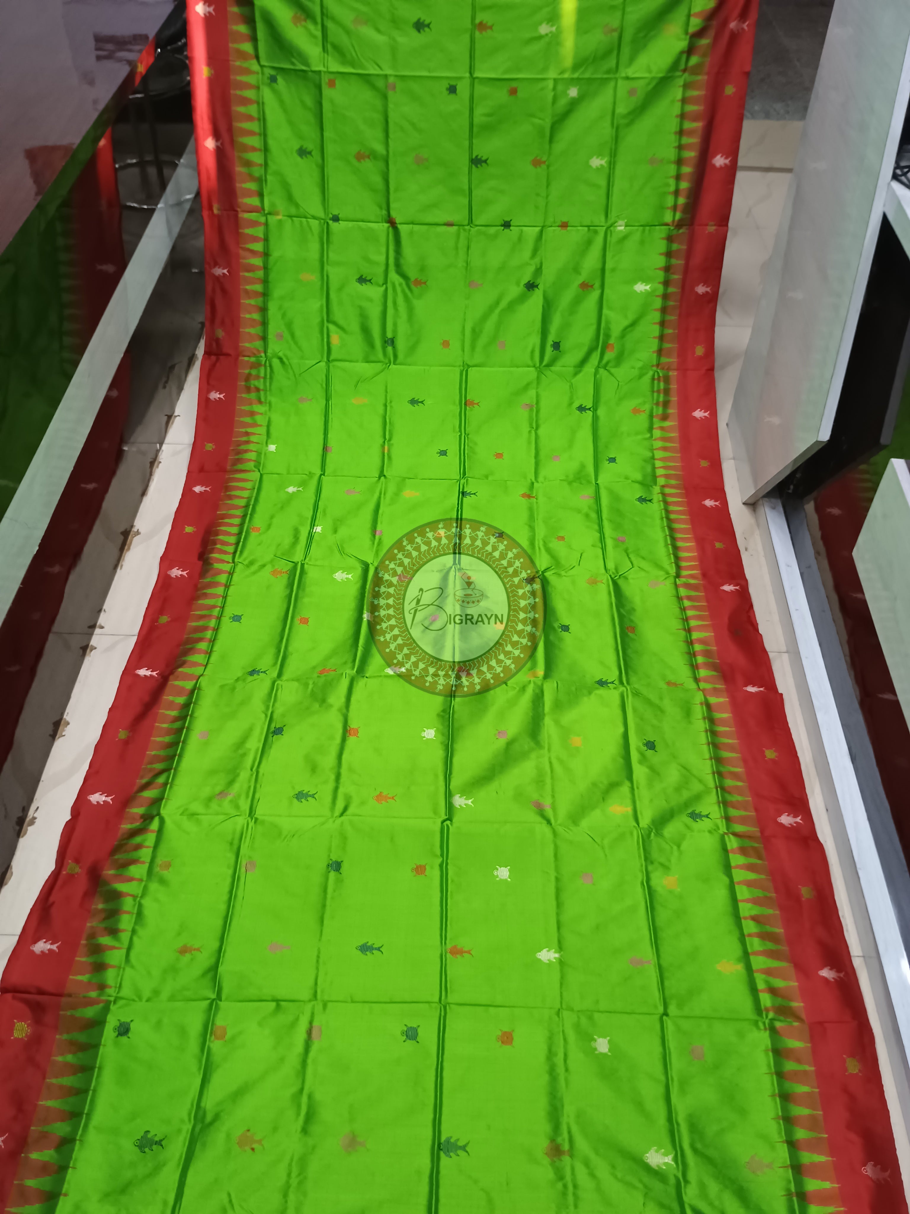 Green Red Mastya Kachhap Bomkai Silk Saree