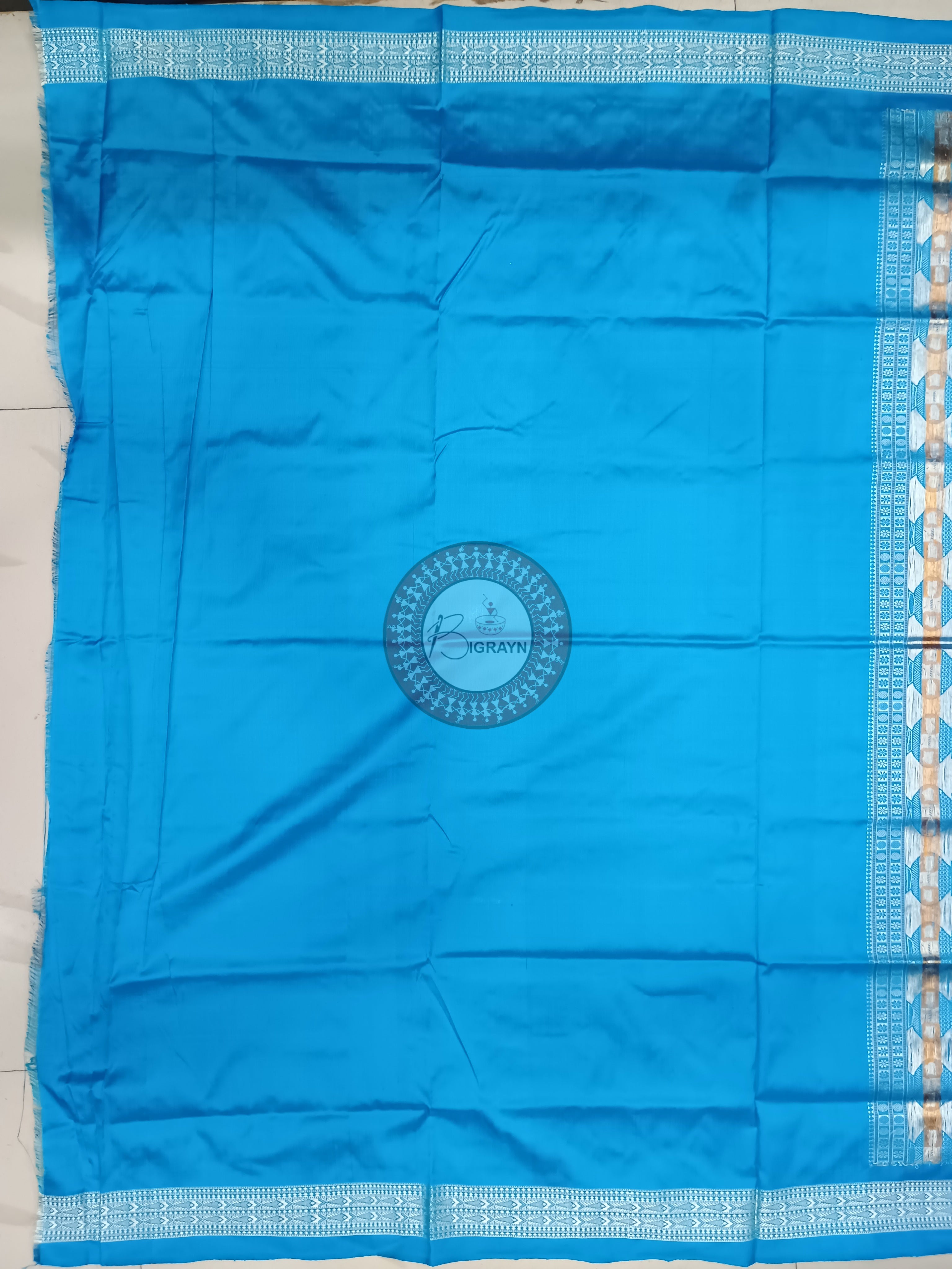 Yellow Copper Sulphate Swastik Kalash Silk Saree