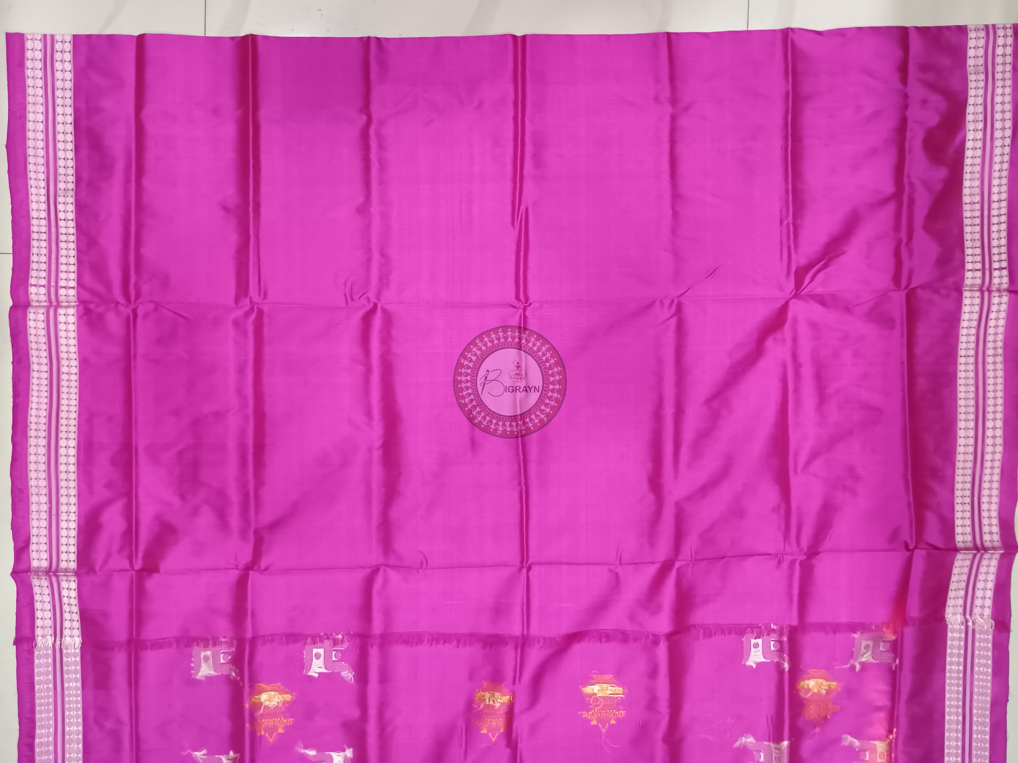 Sea Green Magenta Swastik Kalash Silk Saree