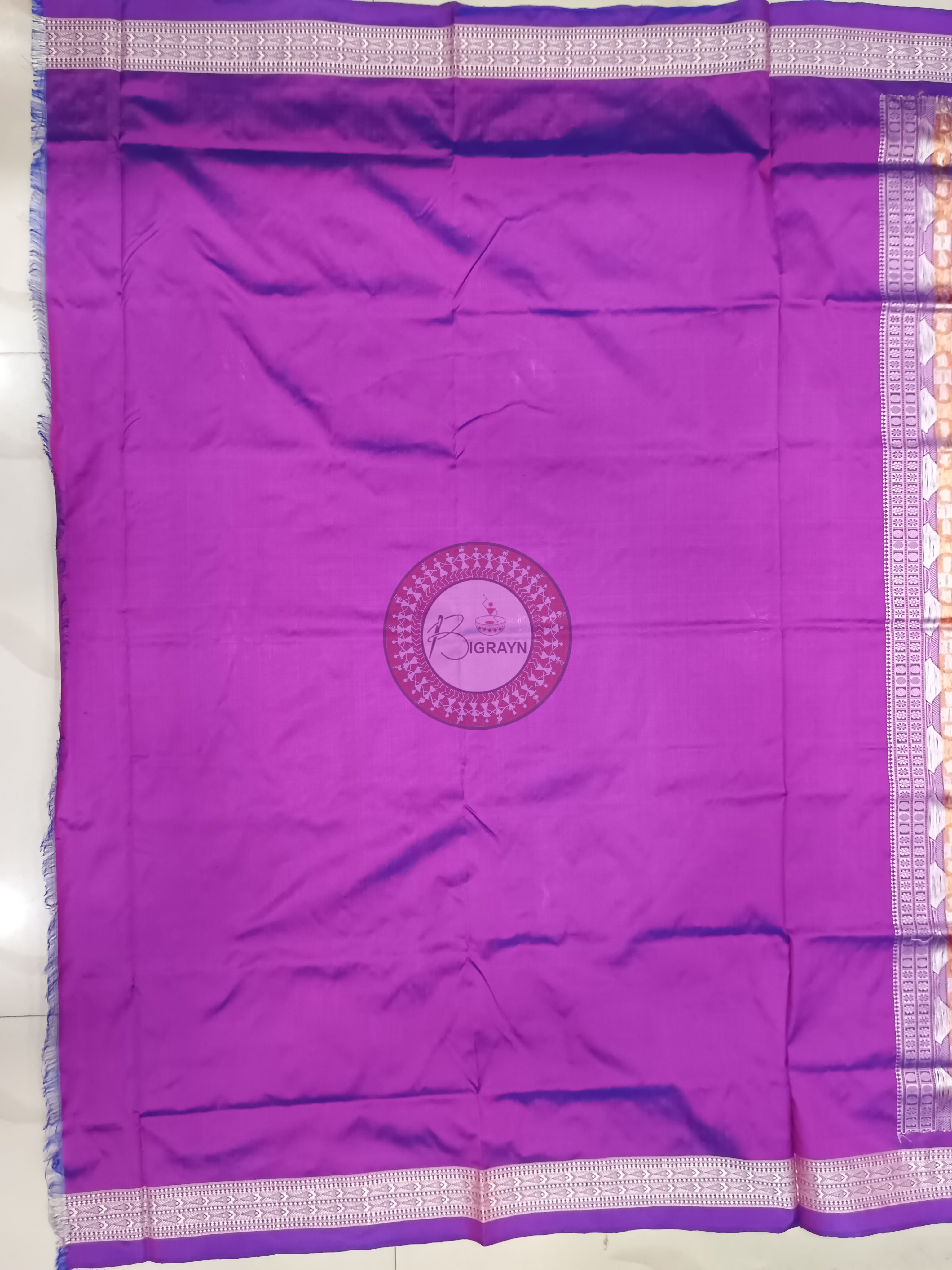 Orange Purple Swastik Kalash Silk Saree