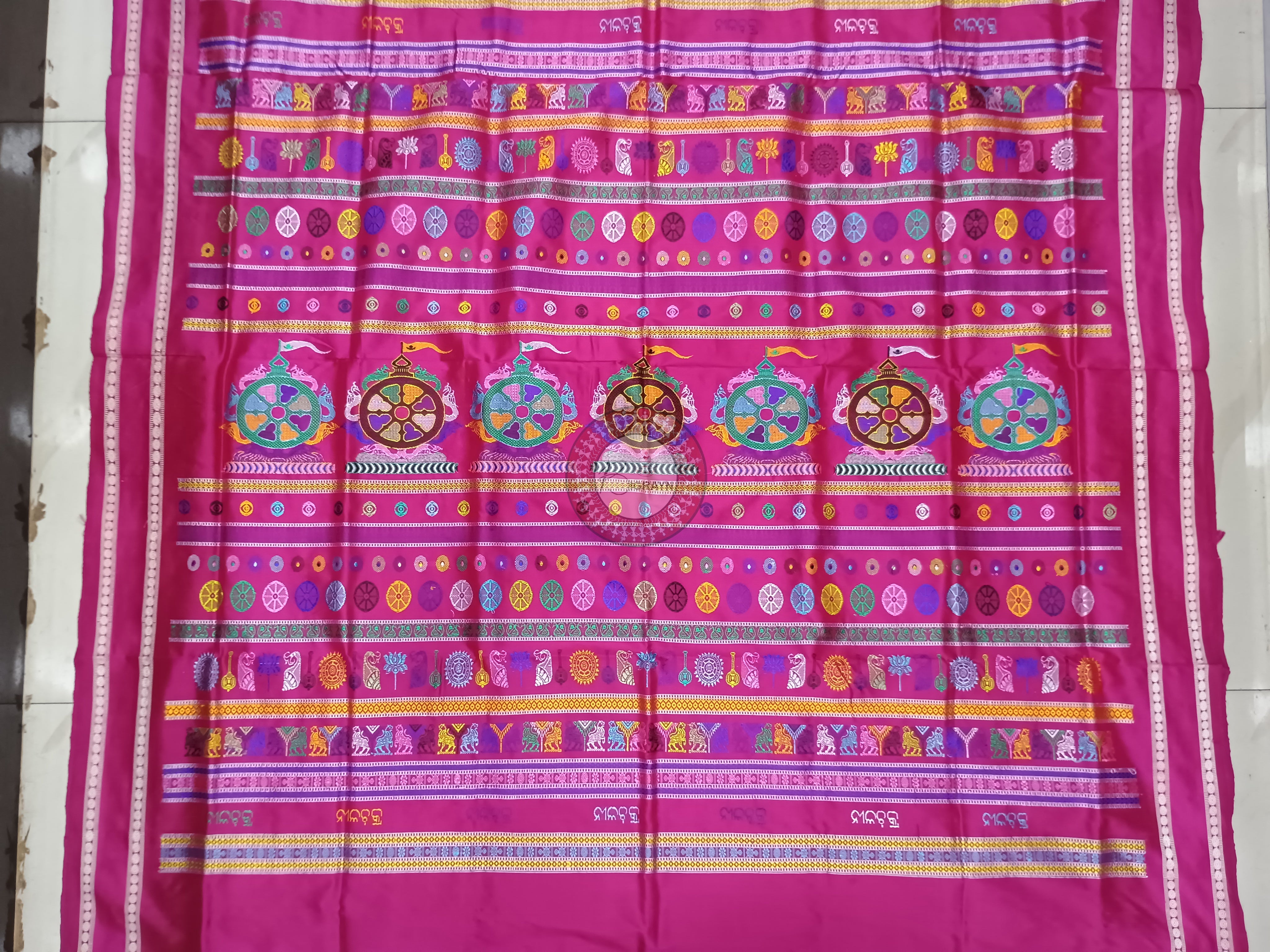 Orange Magenta Neela Chakra Sambalpuri Silk Saree