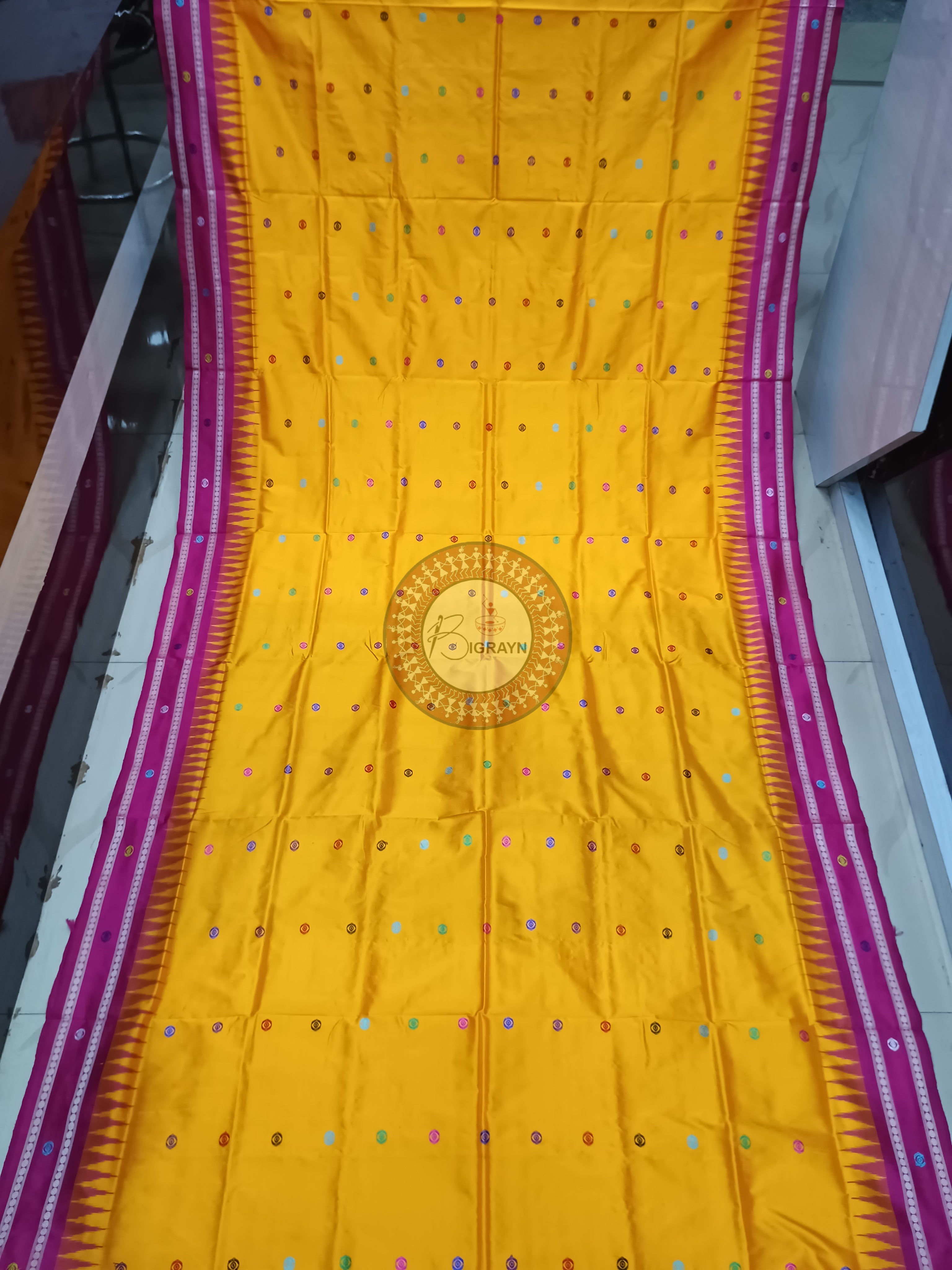 Orange Magenta Neela Chakra Sambalpuri Silk Saree
