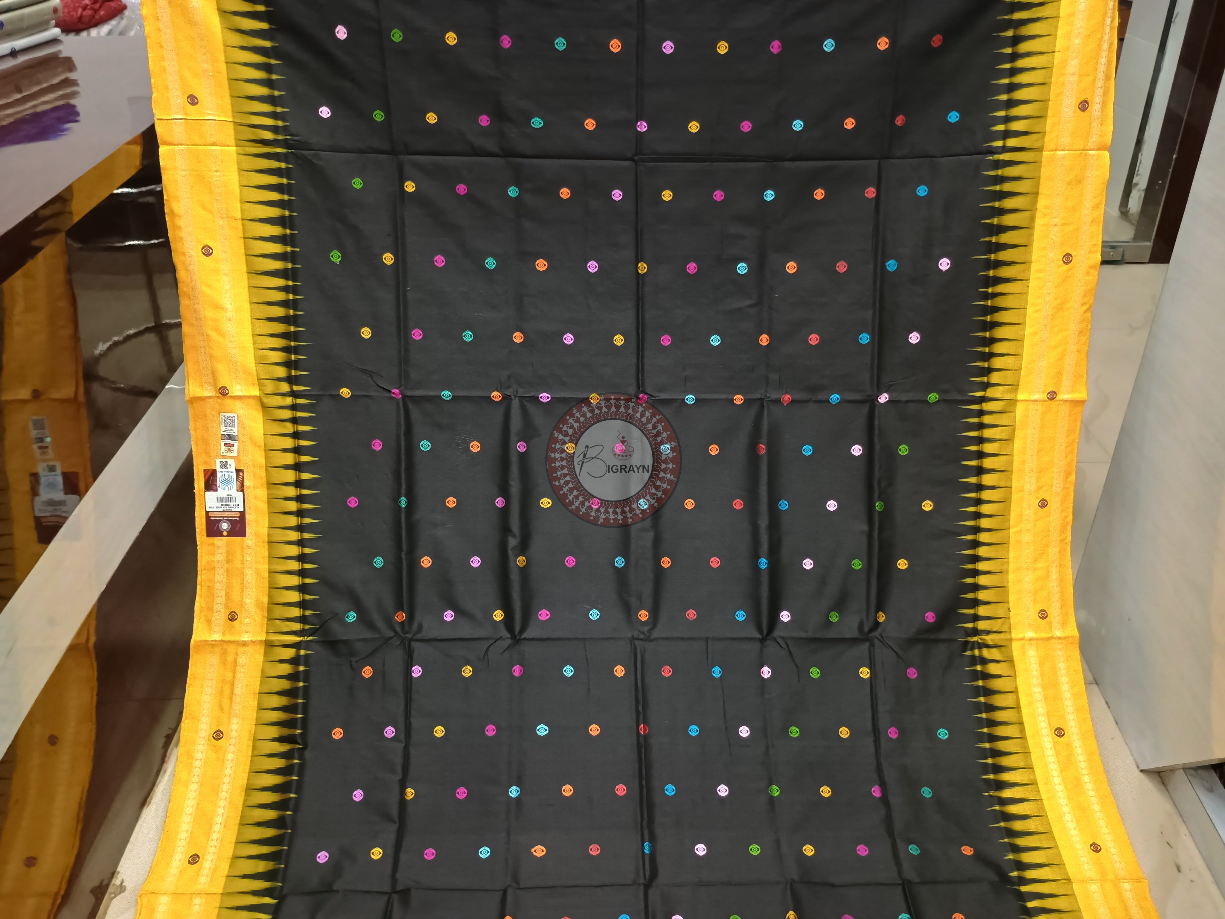 Black Yellow Neela Chakra Sambalpuri Silk Saree