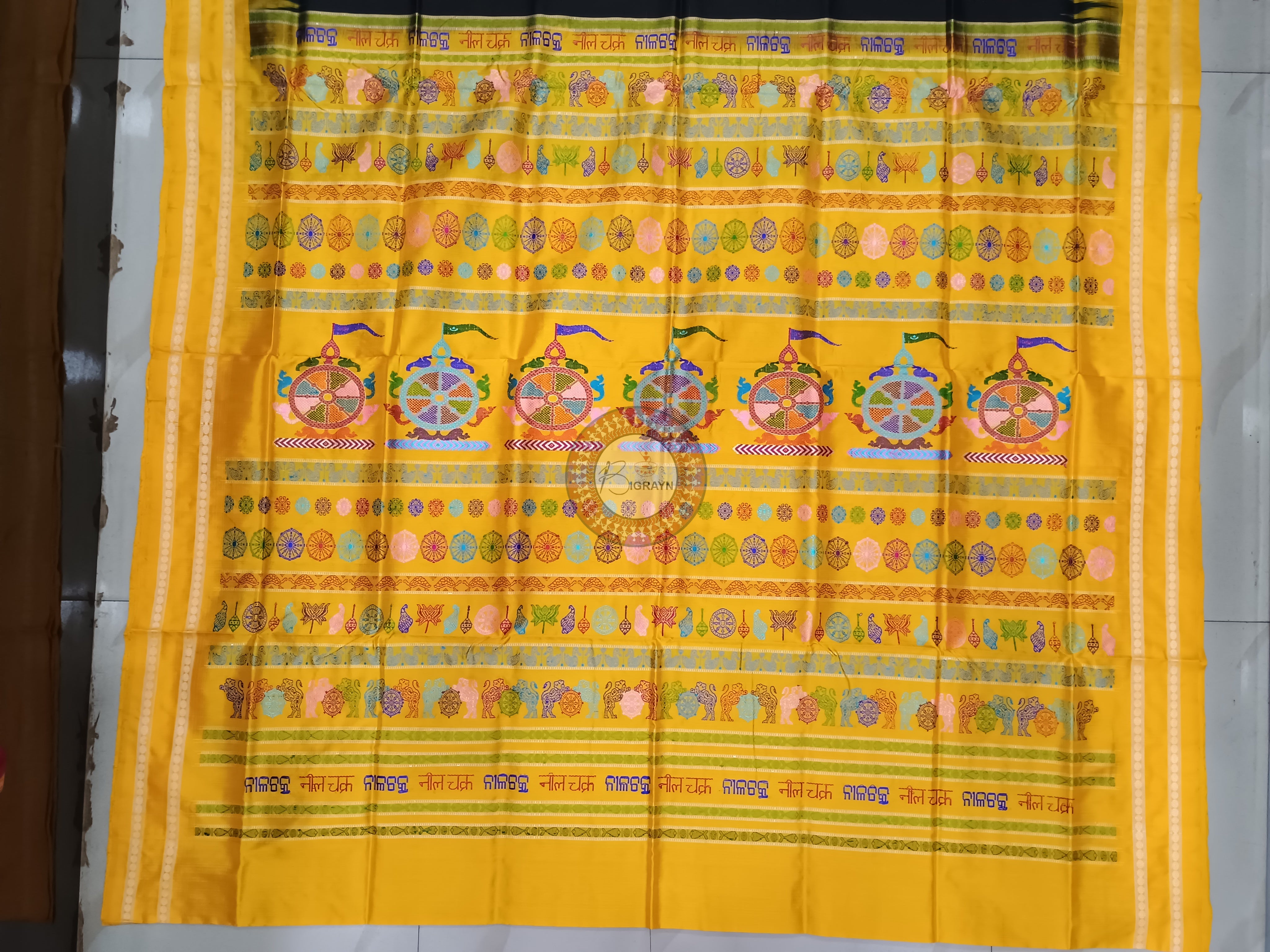 Black Yellow Neela Chakra Sambalpuri Silk Saree
