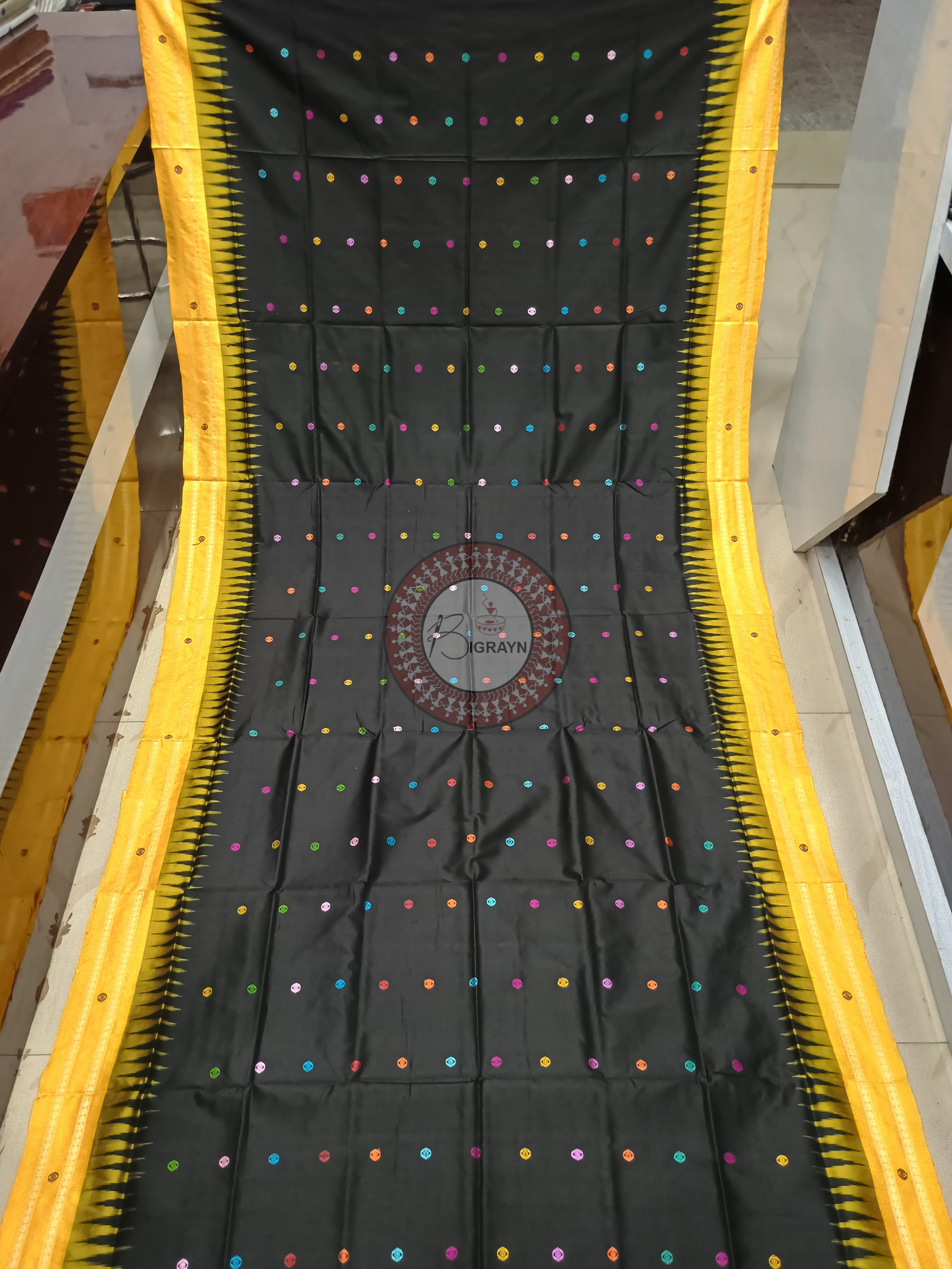 Black Yellow Neela Chakra Sambalpuri Silk Saree