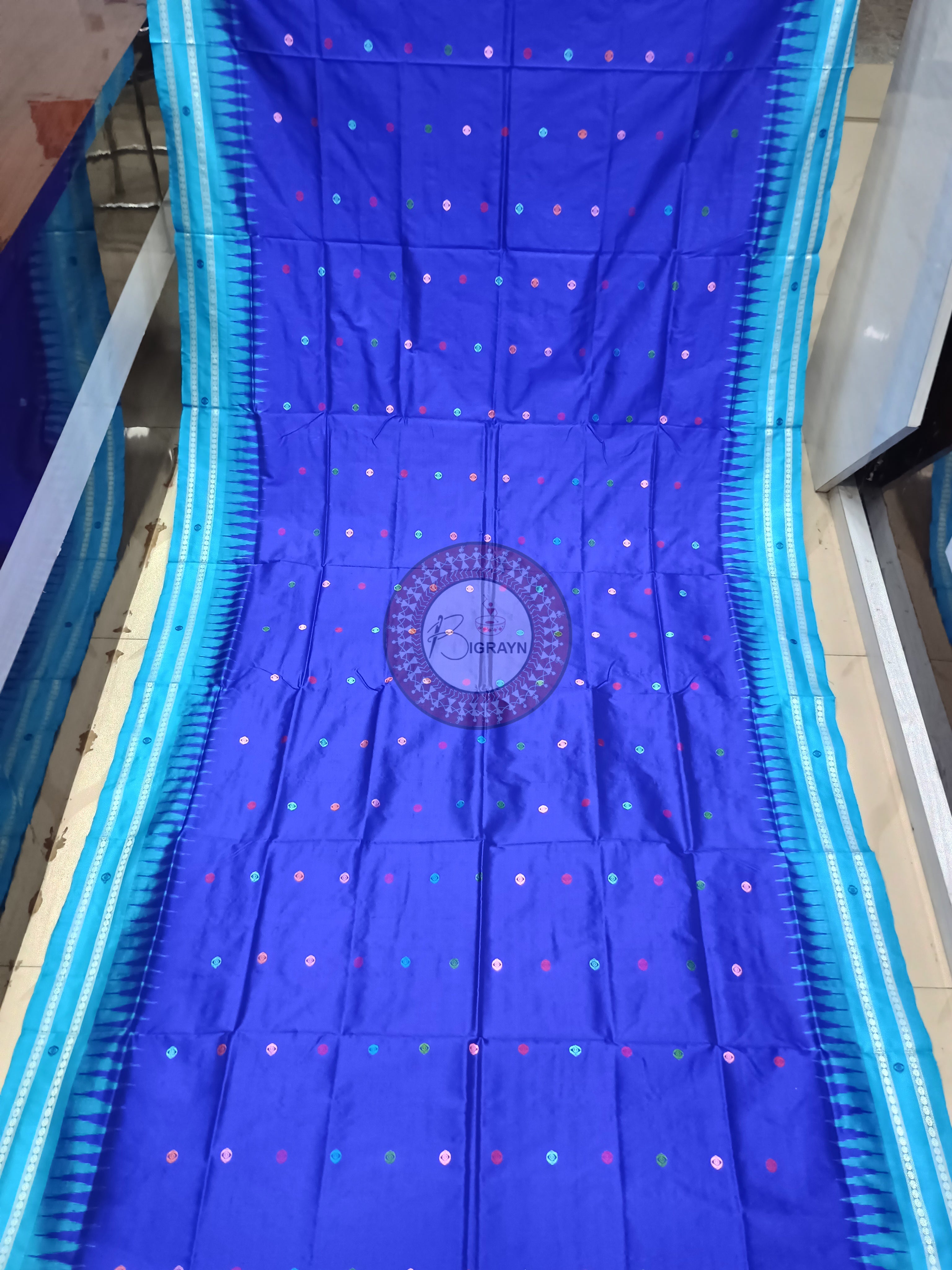 Blue Copper Sulphate Neela Chakra Sambalpuri Silk Saree