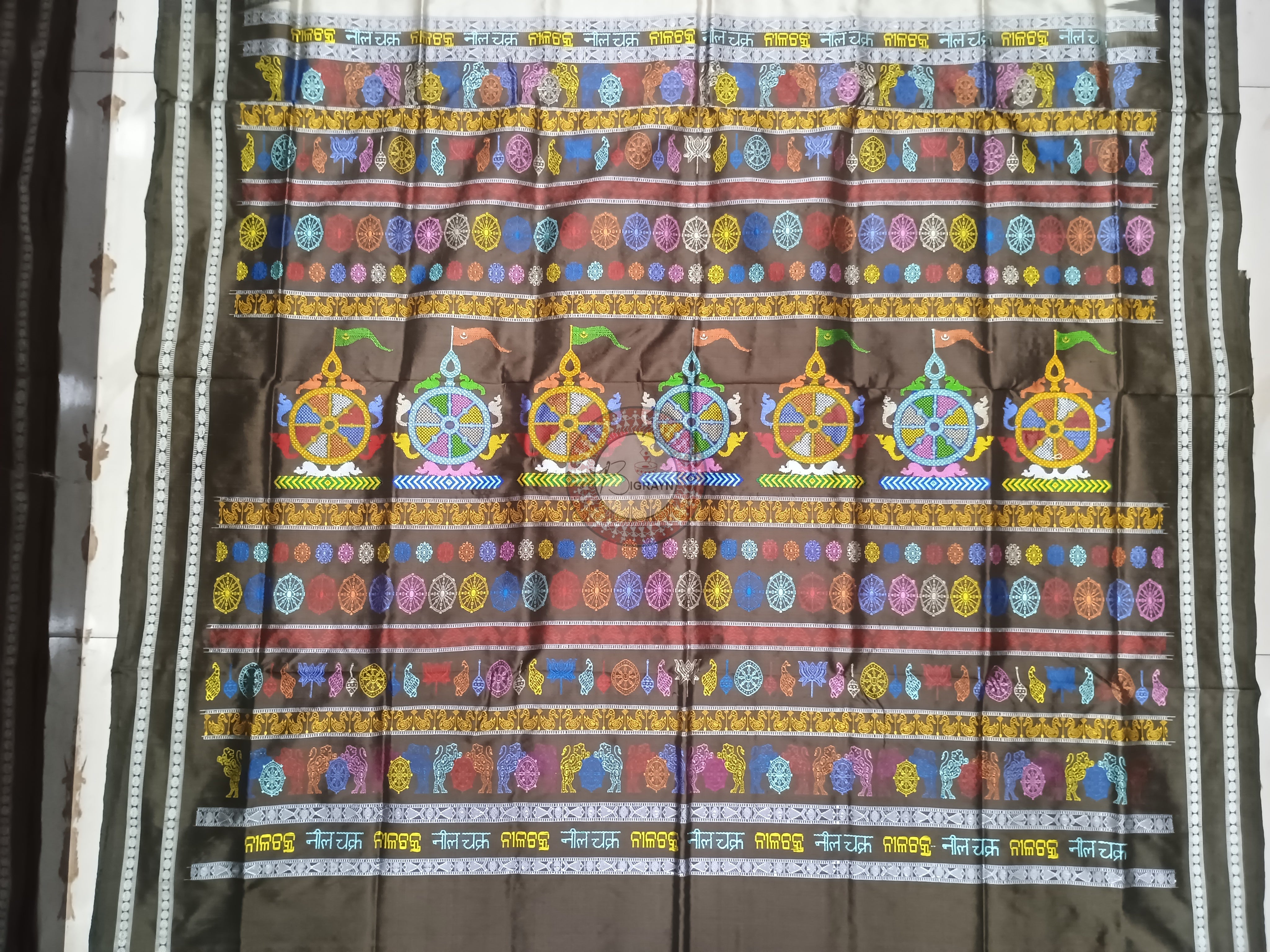 Grey Olive Neela Chakra Sambalpuri Silk Saree