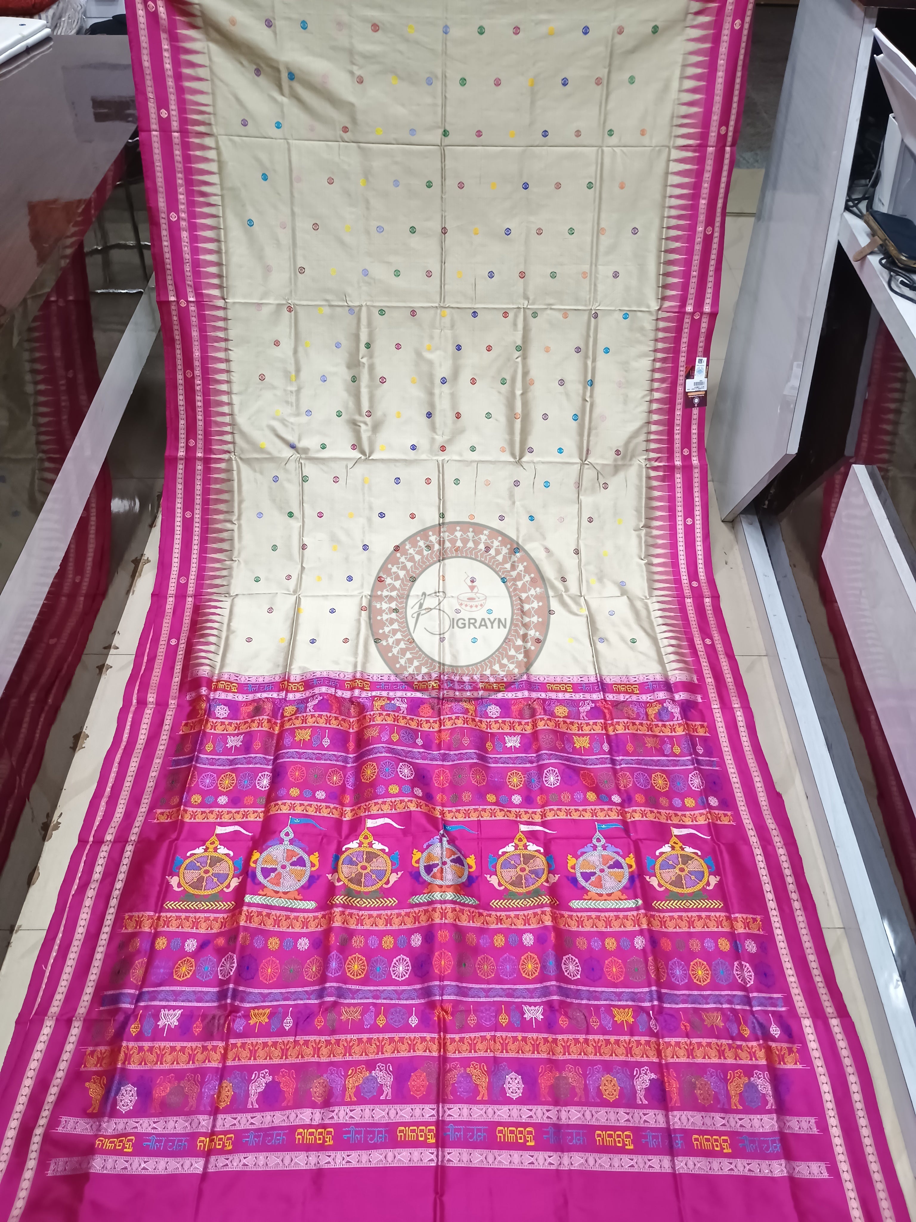 Grey Magenta Neela Chakra Sambalpuri Silk Saree