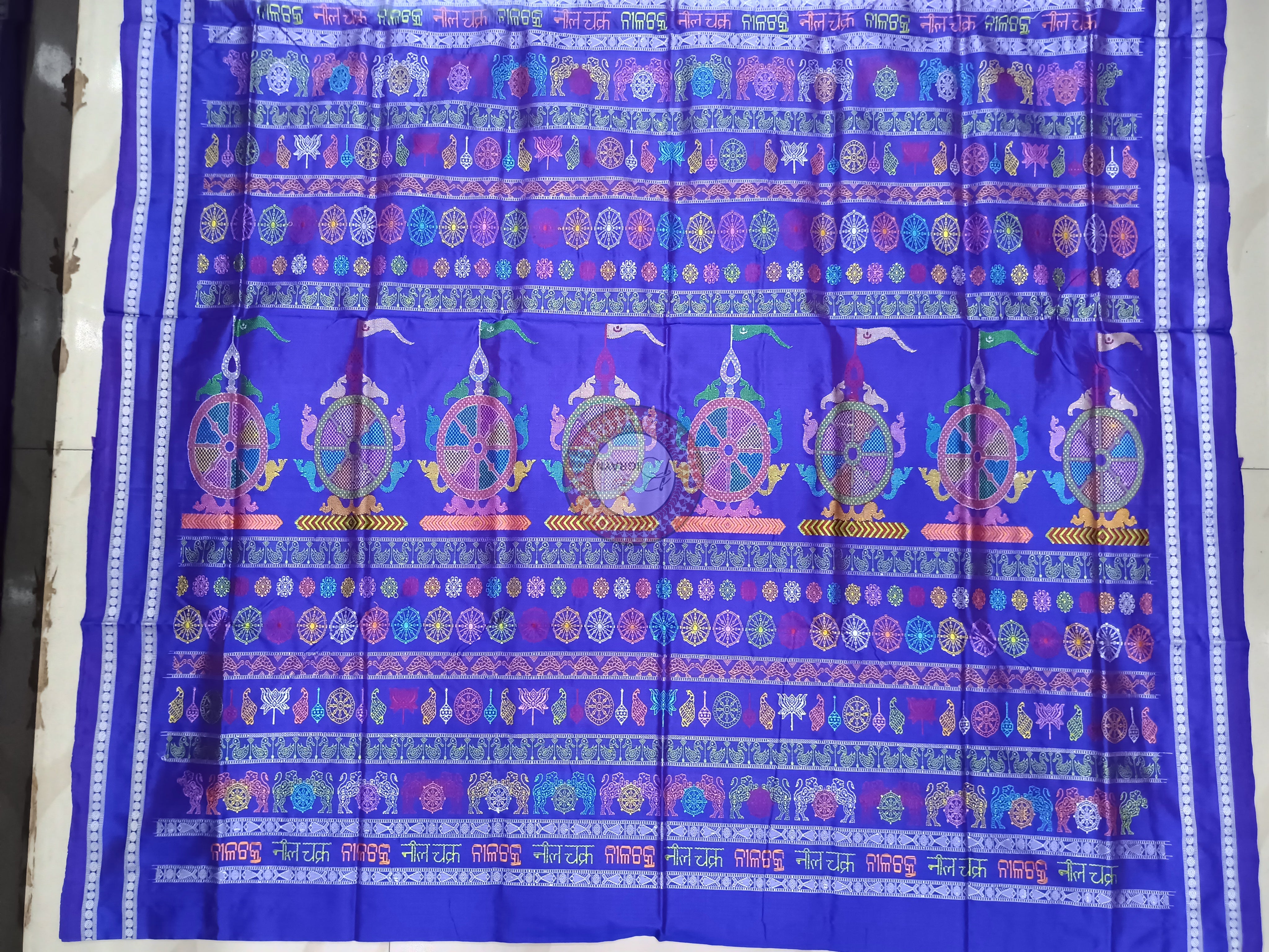 White Blue Neela Chakra Sambalpuri Silk Saree