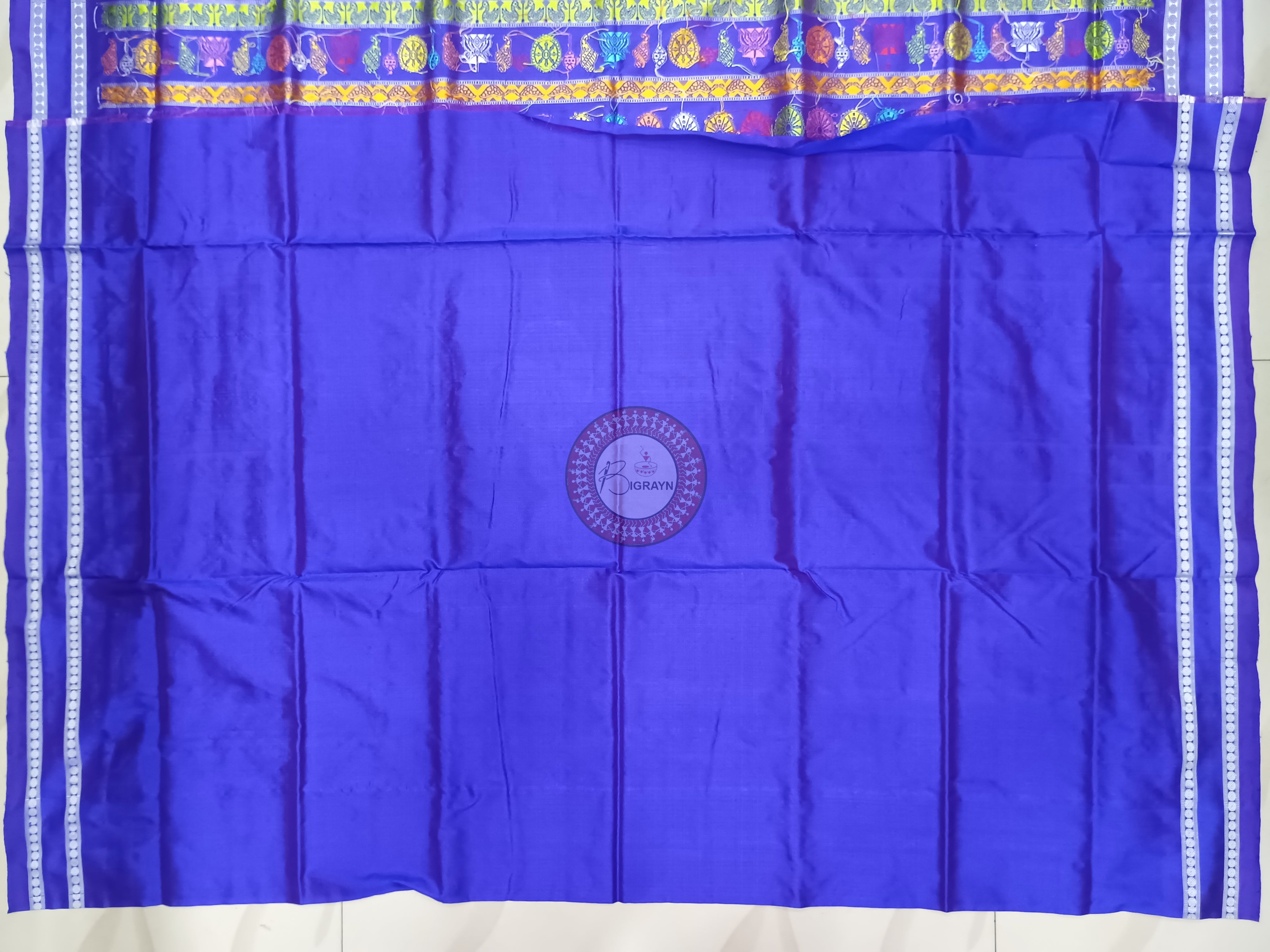 White Blue Neela Chakra Sambalpuri Silk Saree
