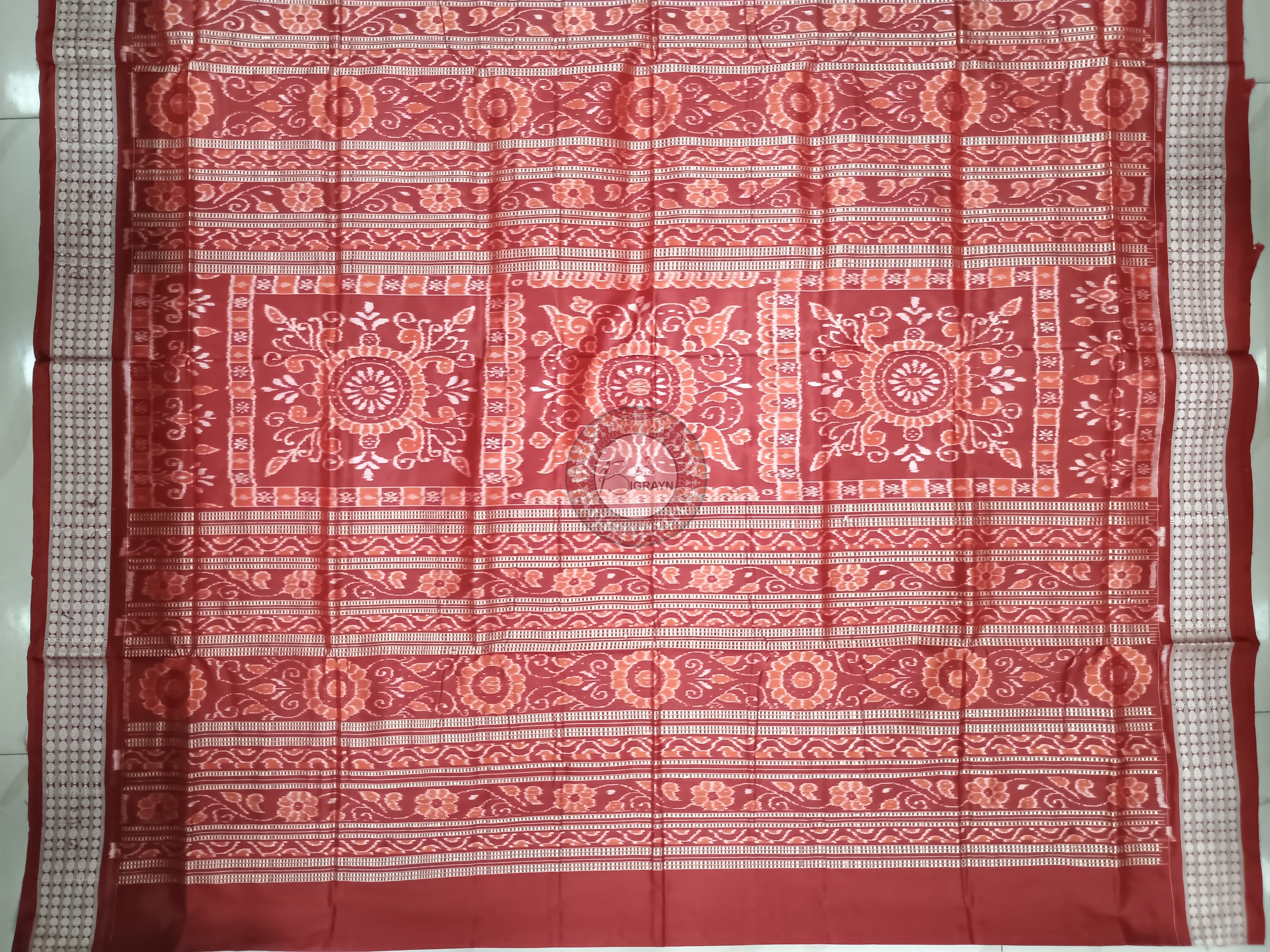 Mehendi Green Red Ek Chandia Sambalpuri Silk Saree