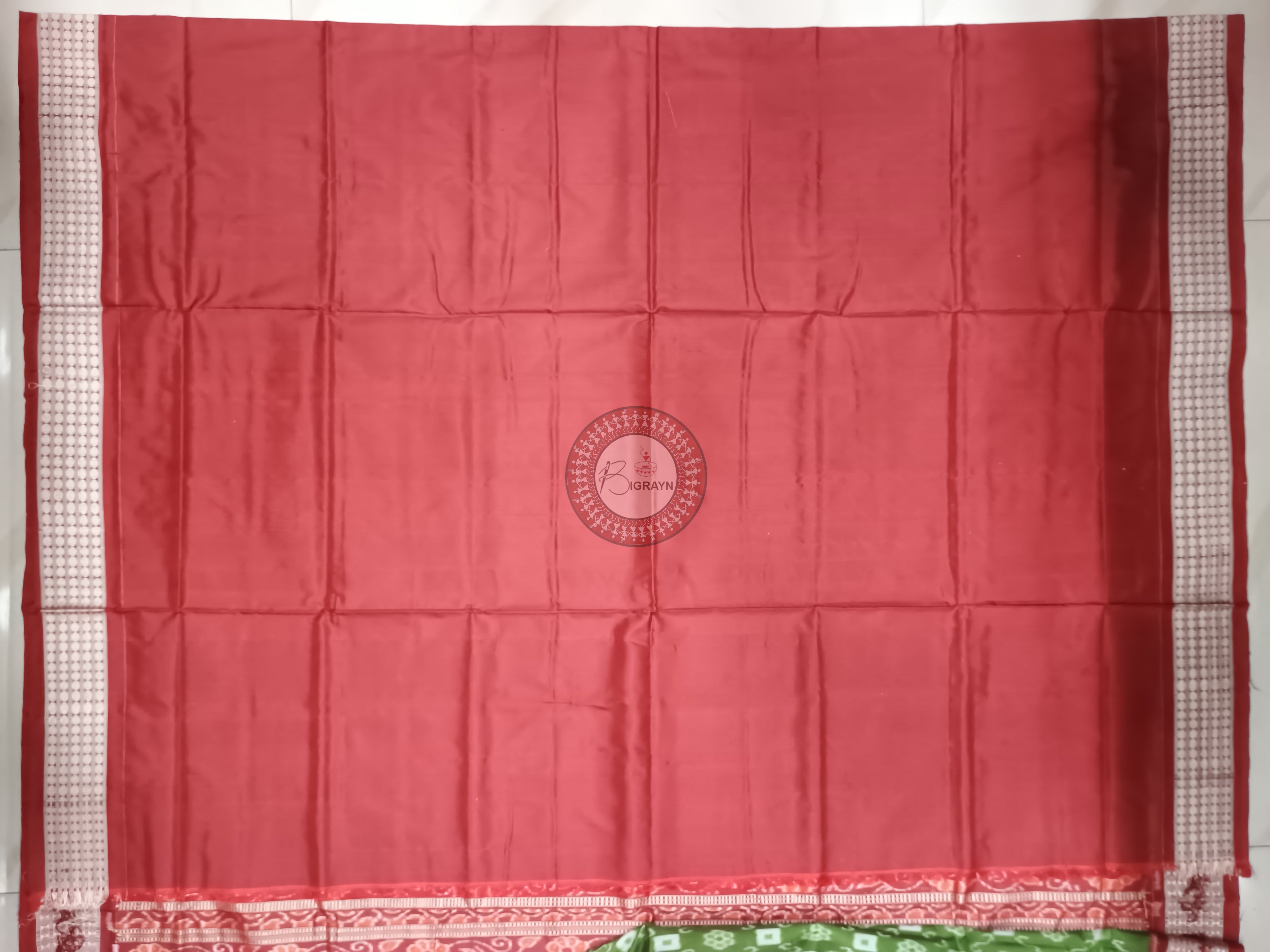 Mehendi Green Red Ek Chandia Sambalpuri Silk Saree