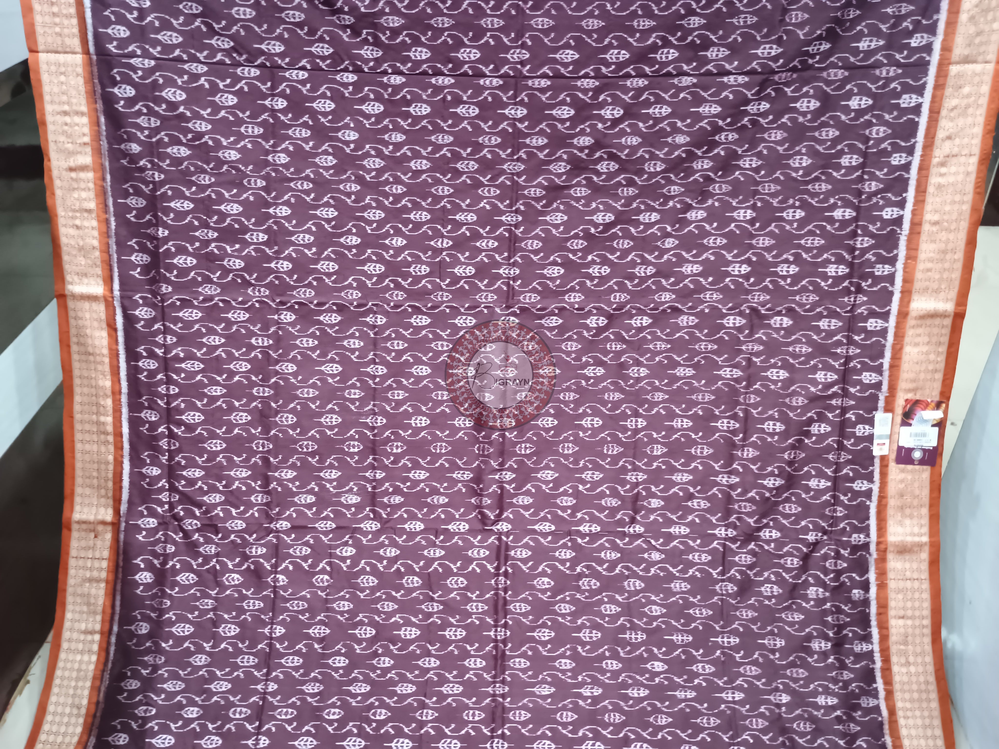 Coffee Rust Leaf Design Sambalpuri Silk Saree