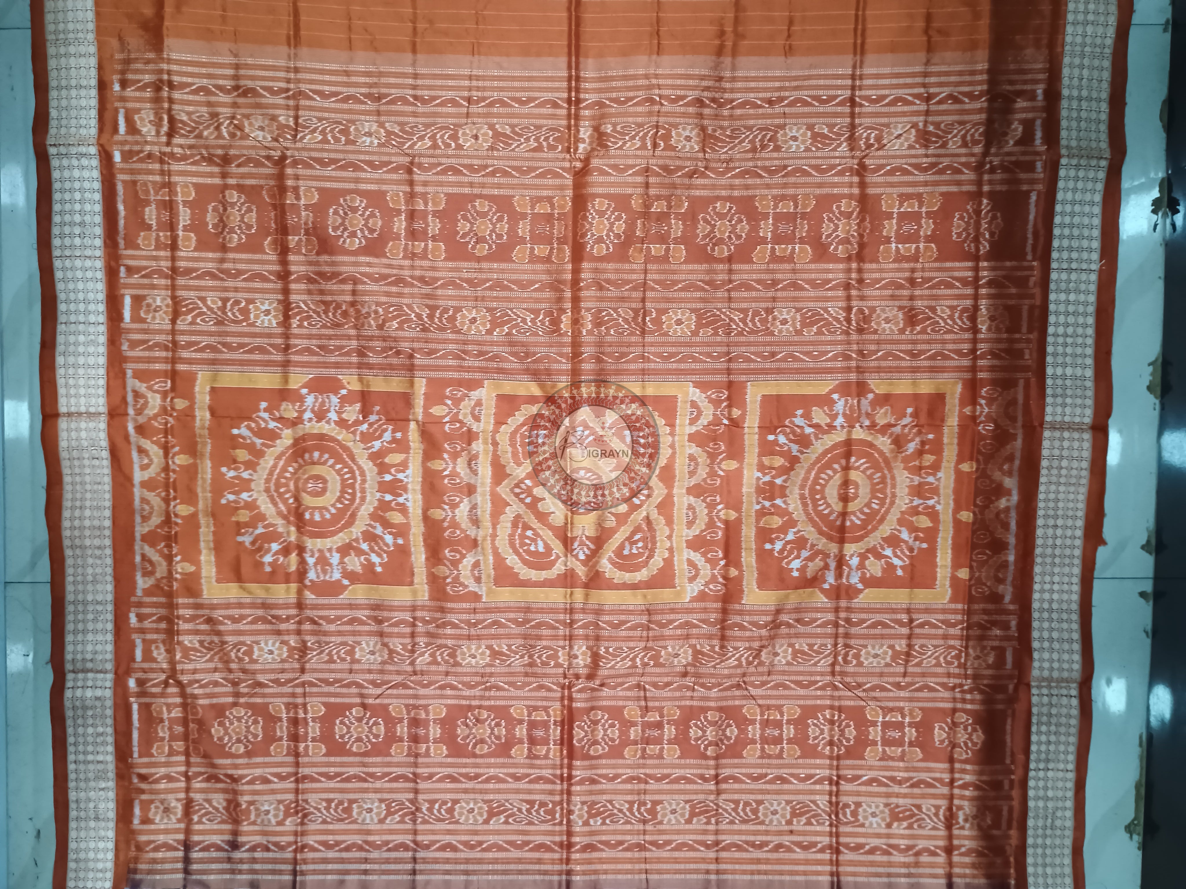 Coffee Rust Leaf Design Sambalpuri Silk Saree