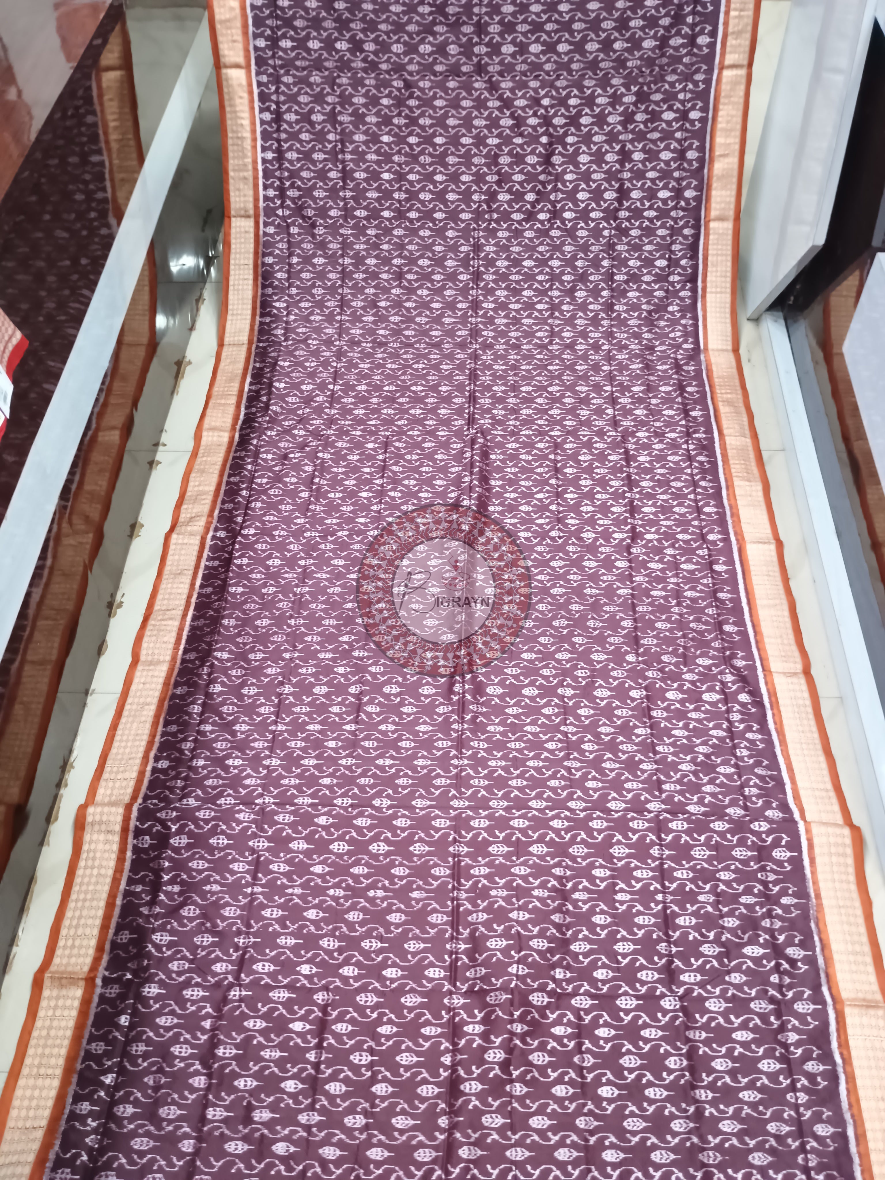 Coffee Rust Leaf Design Sambalpuri Silk Saree