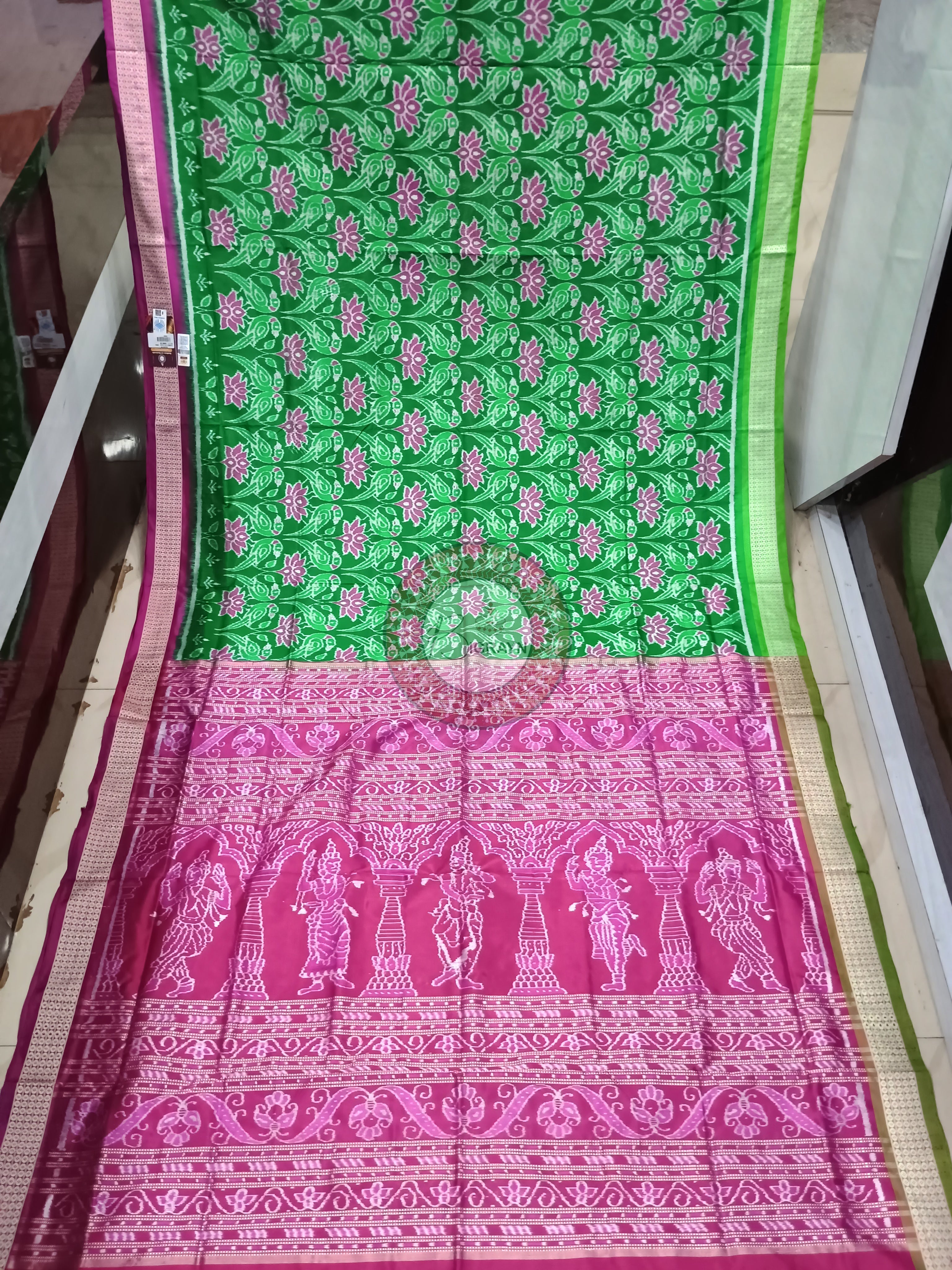 Green Ganga Jamuna Border Lotus Parrot Sambalpuri Silk Saree