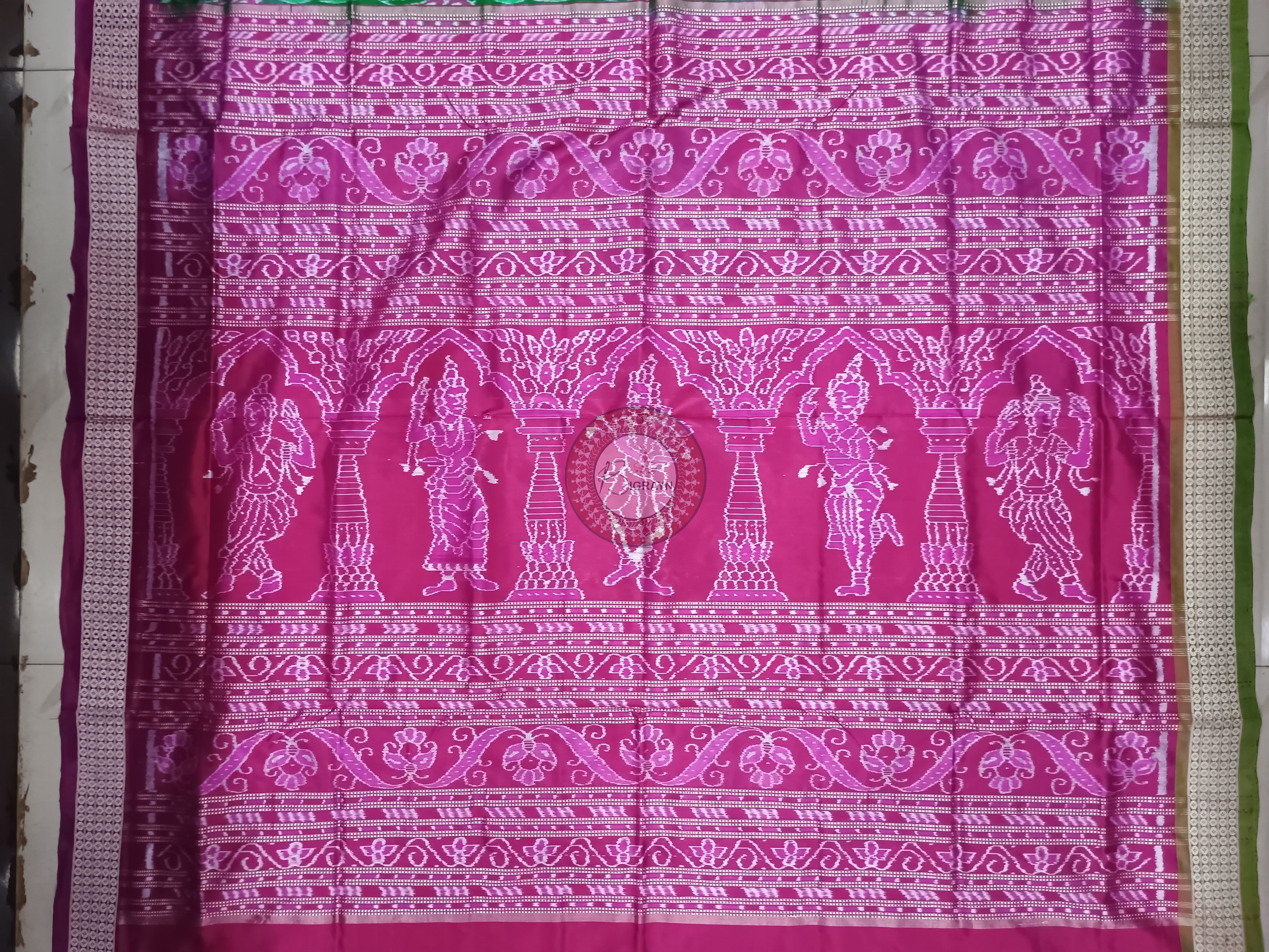 Green Ganga Jamuna Border Lotus Parrot Sambalpuri Silk Saree