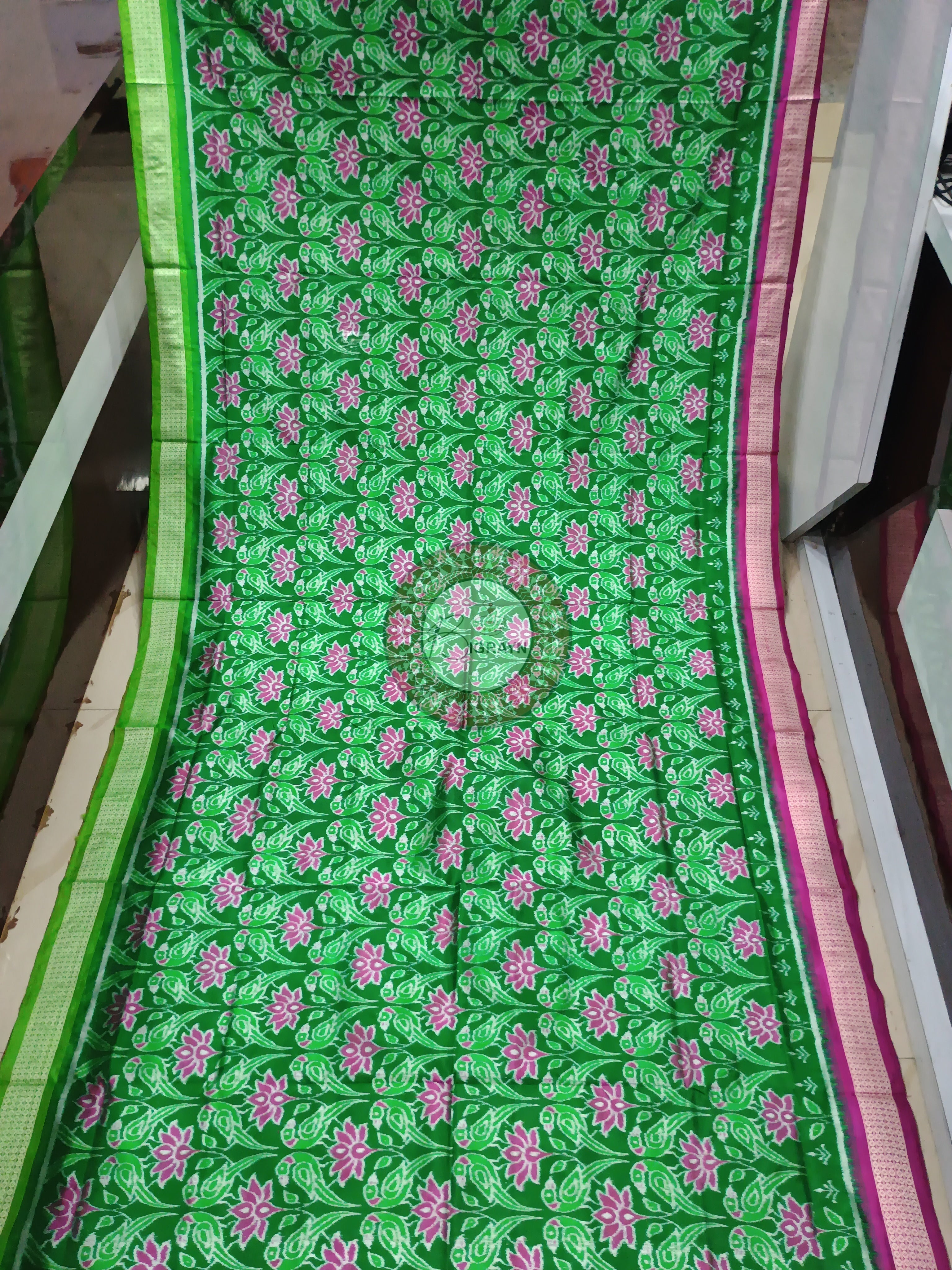 Green Ganga Jamuna Border Lotus Parrot Sambalpuri Silk Saree