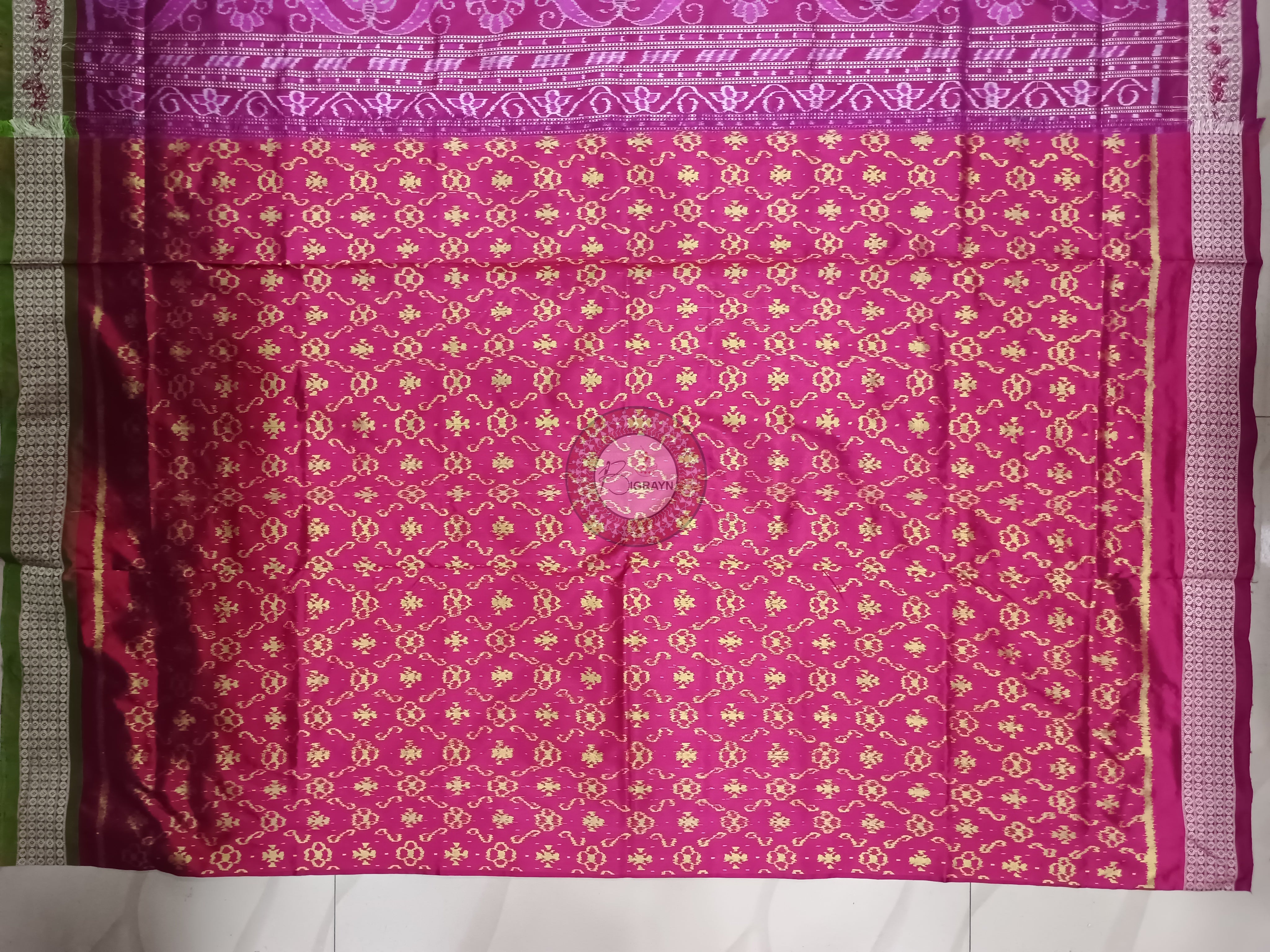 Green Ganga Jamuna Border Lotus Parrot Sambalpuri Silk Saree