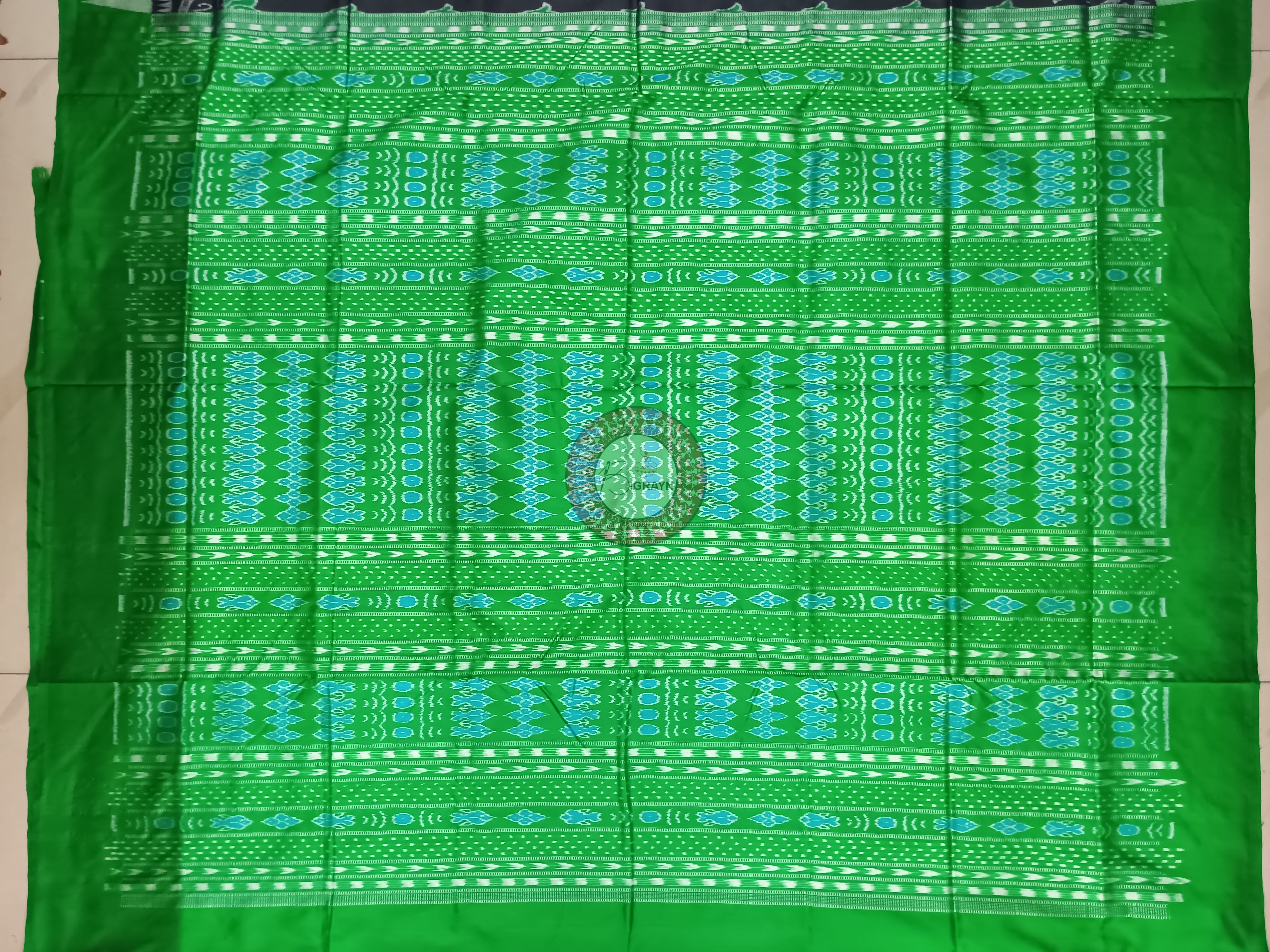 Black Green Flower Ek Chandia Sambalpuri Silk Saree