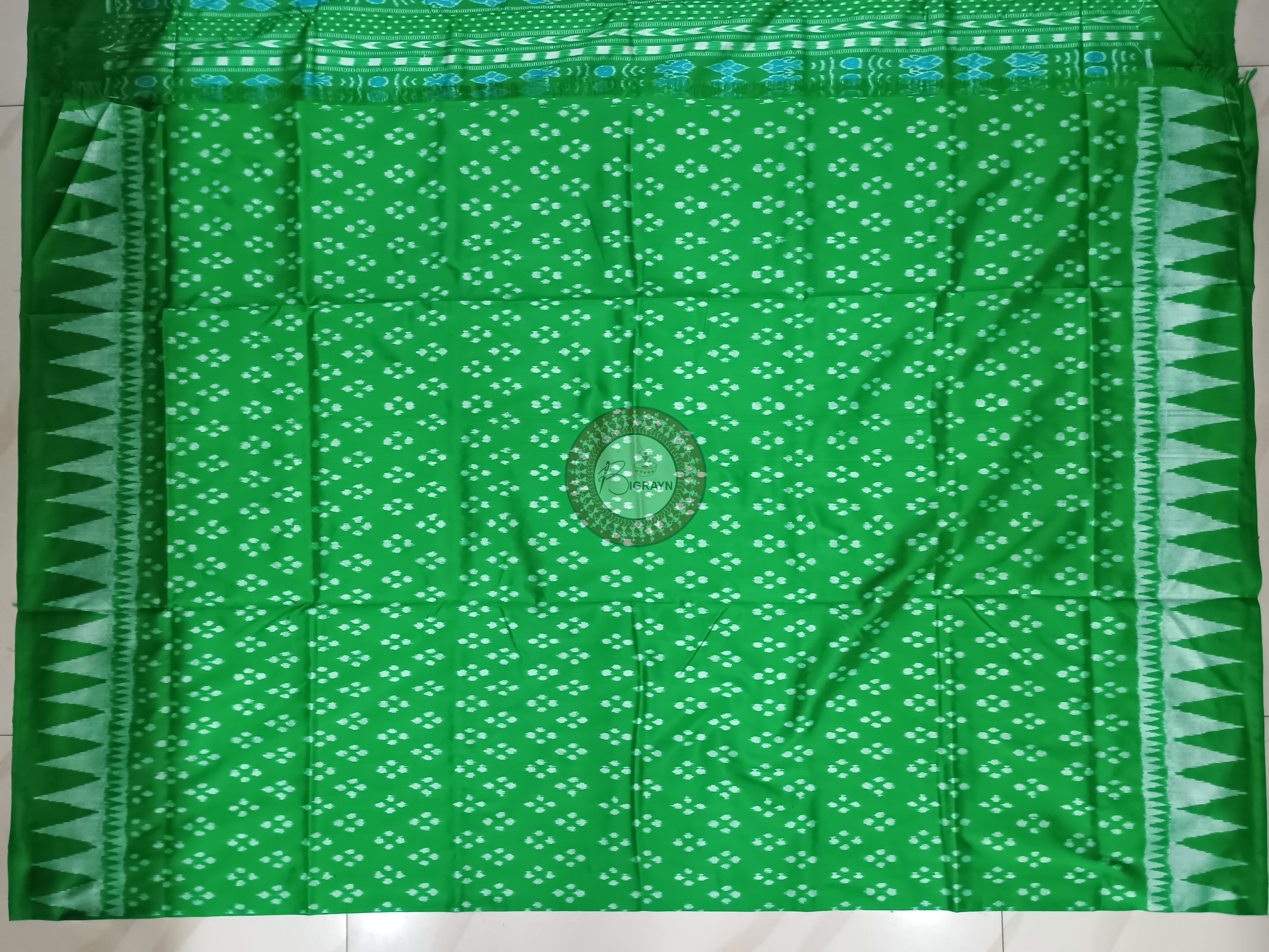 Black Green Flower Ek Chandia Sambalpuri Silk Saree