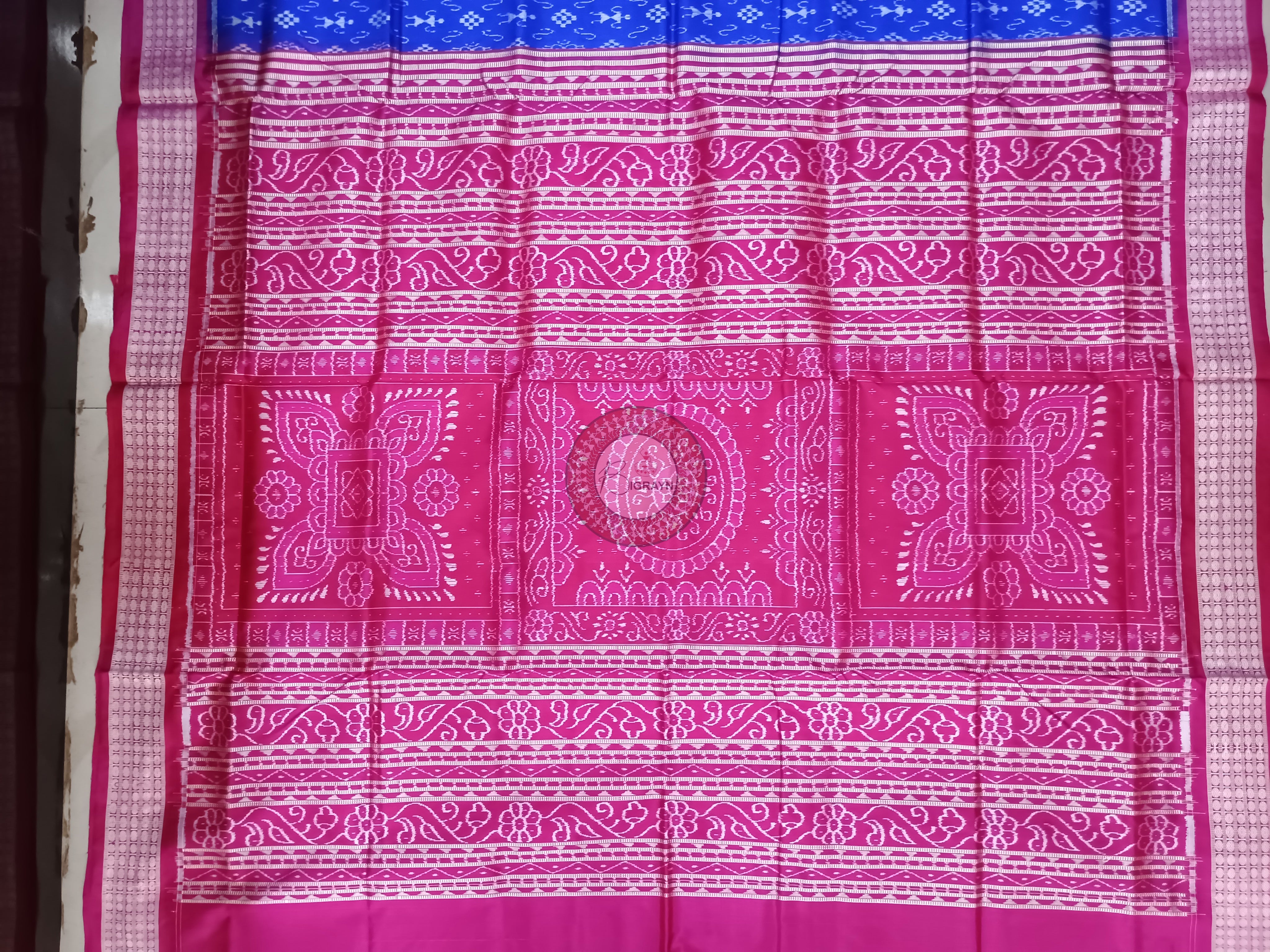 Blue Magenta Tribal Ek Chandia Sambalpuri Silk Saree