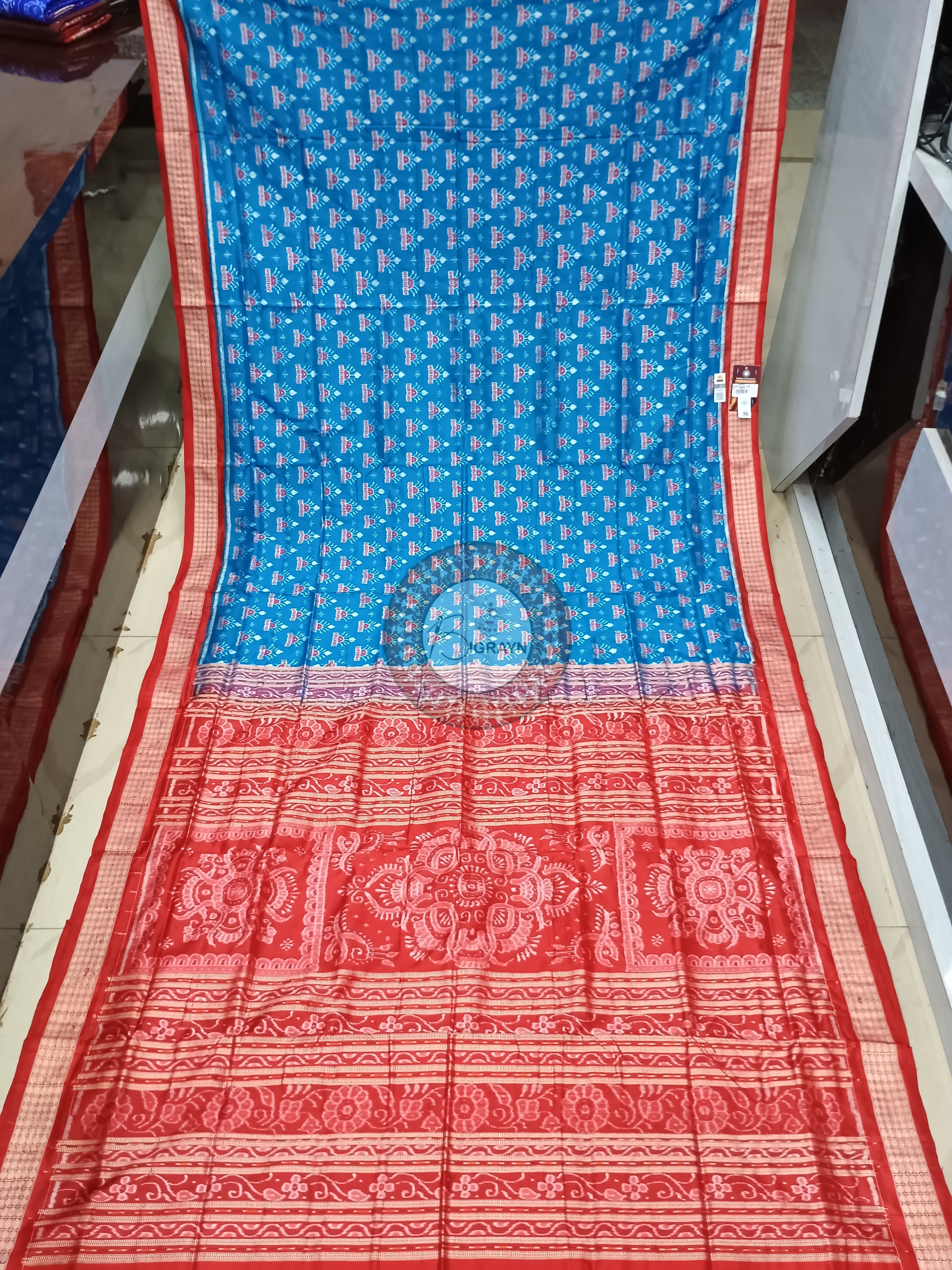 Copper Sulphate Red Tree Sambalpuri Silk Saree