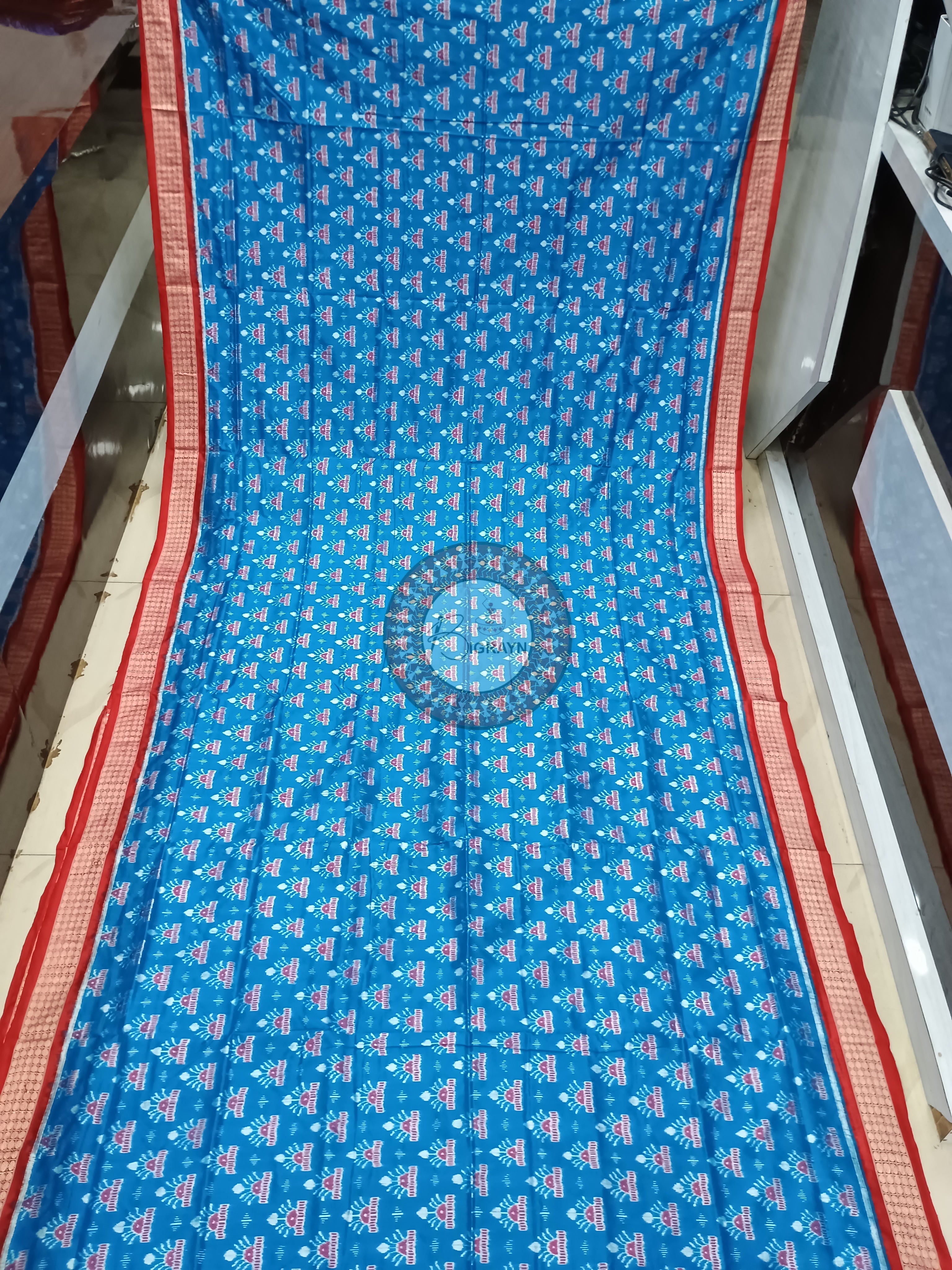 Copper Sulphate Red Tree Sambalpuri Silk Saree
